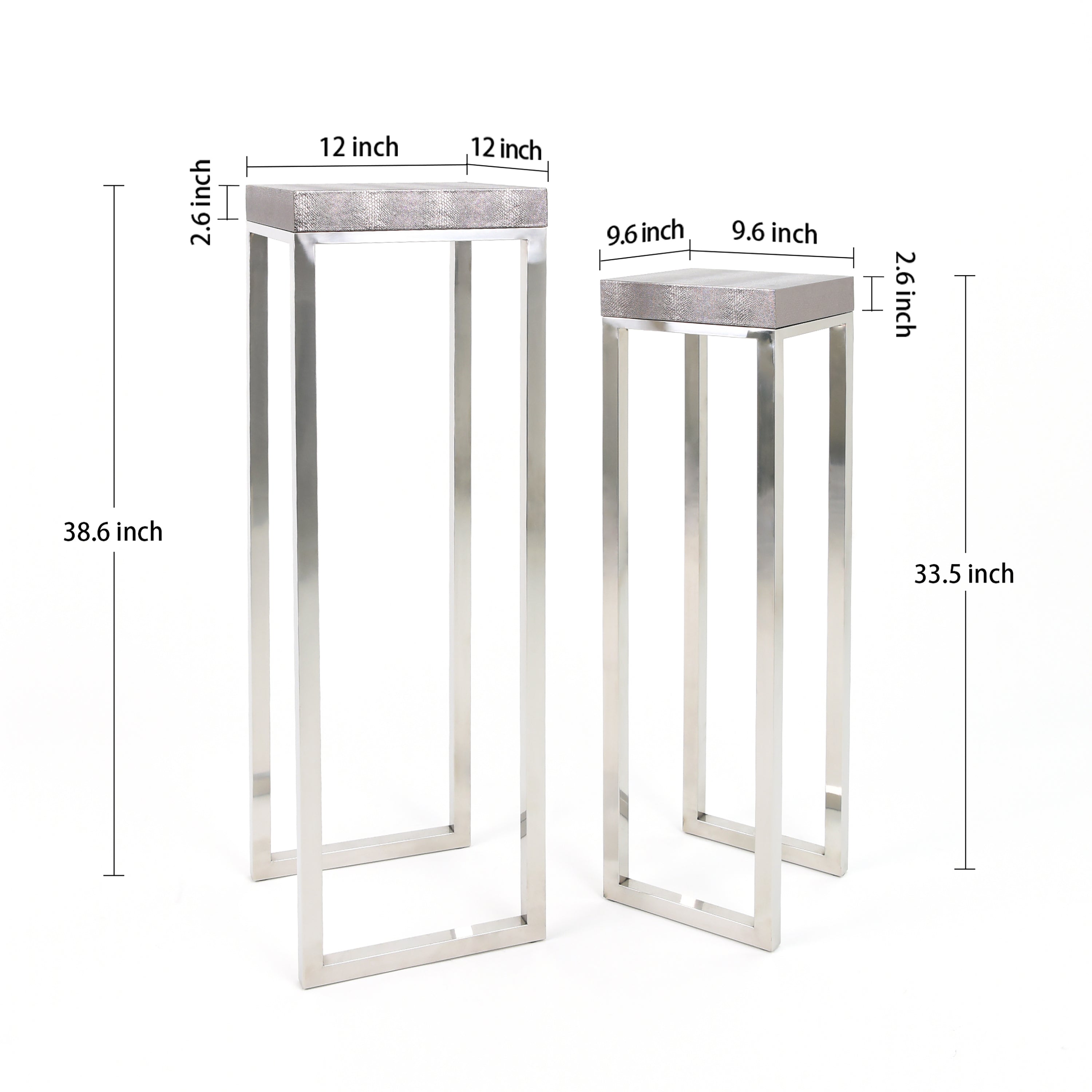 Silver Metallic Lizard Leather Tall Nesting Tables - Discontinued, while supplies last