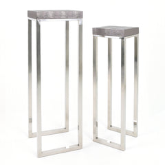 Silver Metallic Lizard Leather Tall Nesting Tables - Discontinued, while supplies last