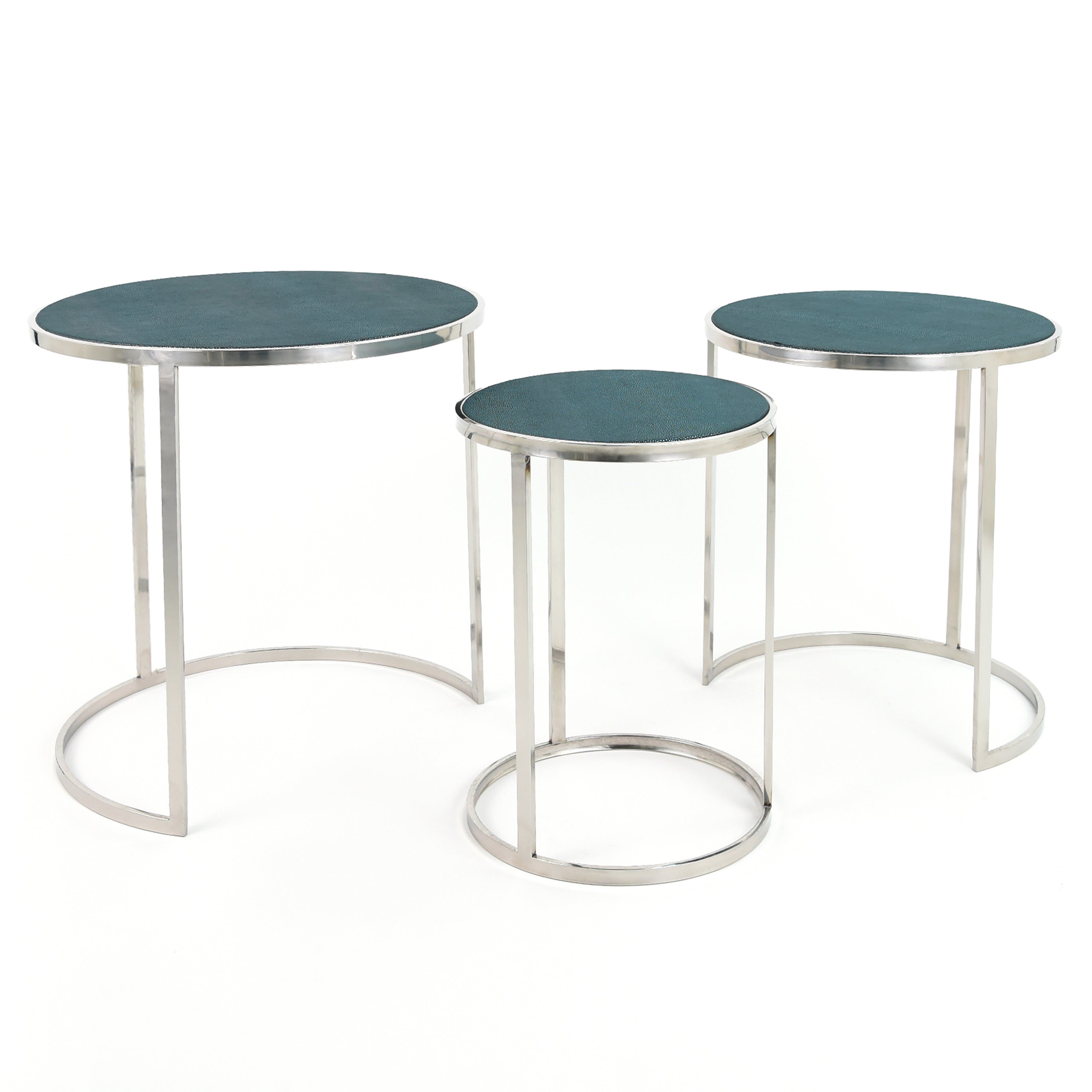 Black on Blue Shagreen Leather Set of 3 Nesting Console Tables - Discontinued, while supplies last