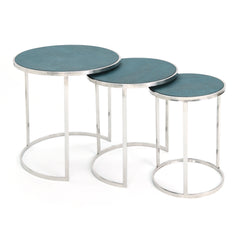 Black on Blue Shagreen Leather Set of 3 Nesting Console Tables - Discontinued, while supplies last