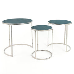 Black on Blue Shagreen Leather Set of 3 Nesting Console Tables - Discontinued, while supplies last