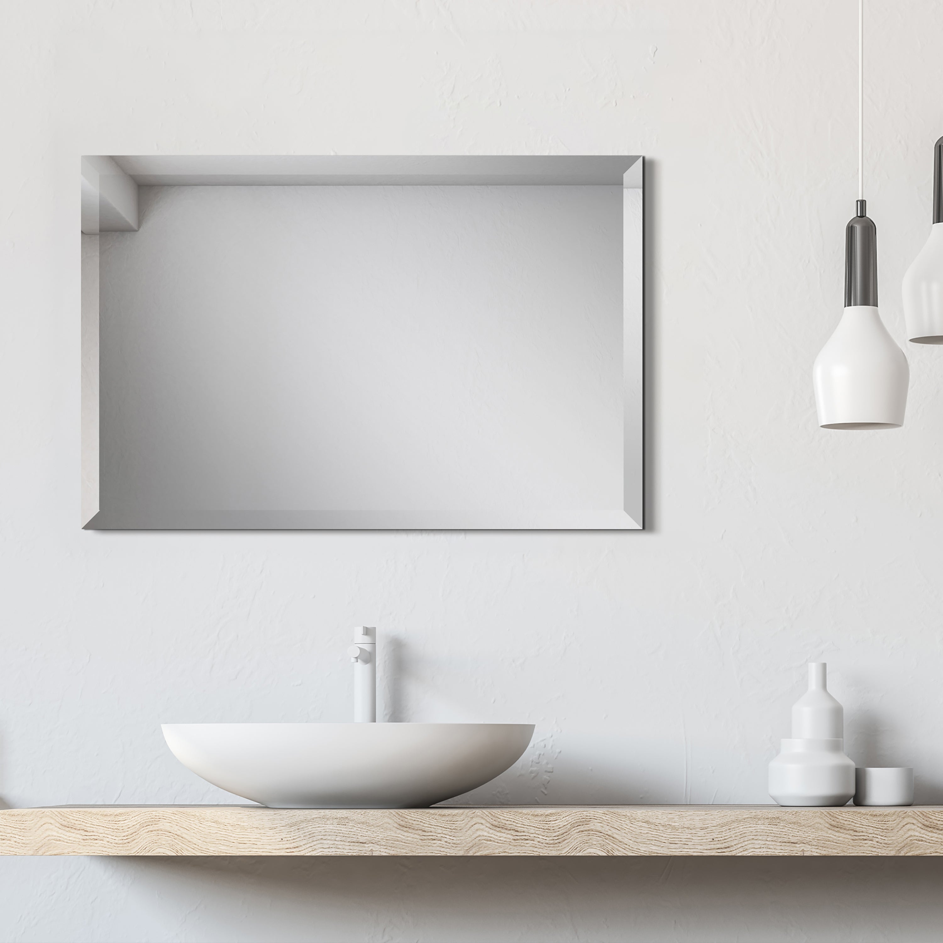 Frameless beveled prism mirror