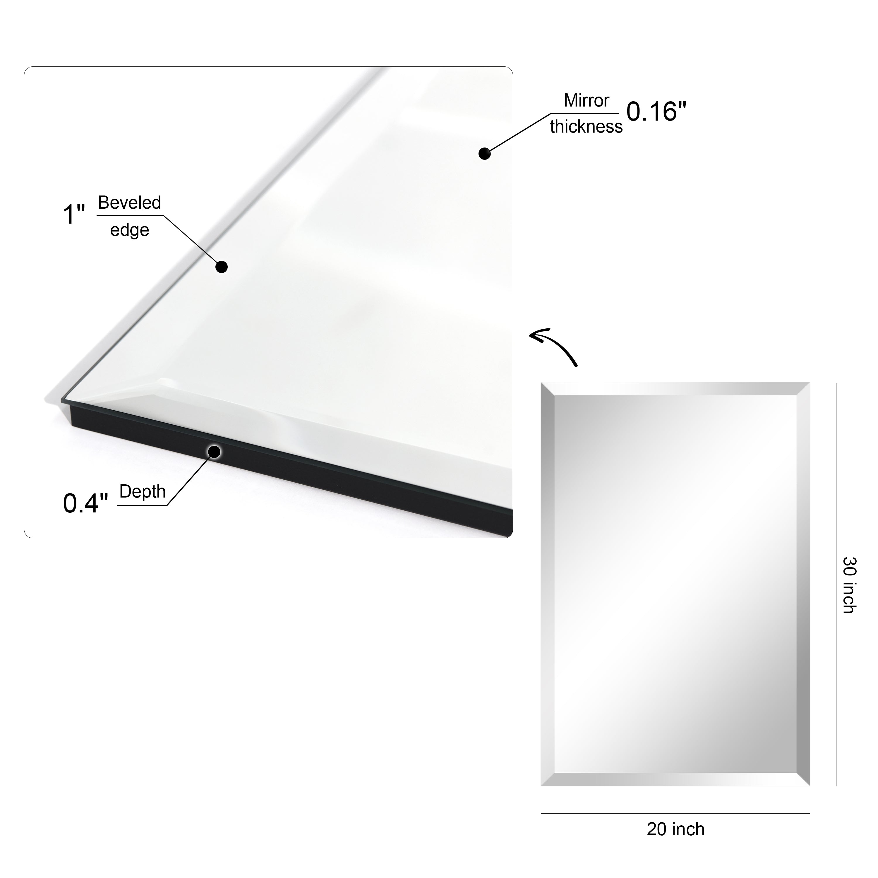 Frameless beveled prism mirror