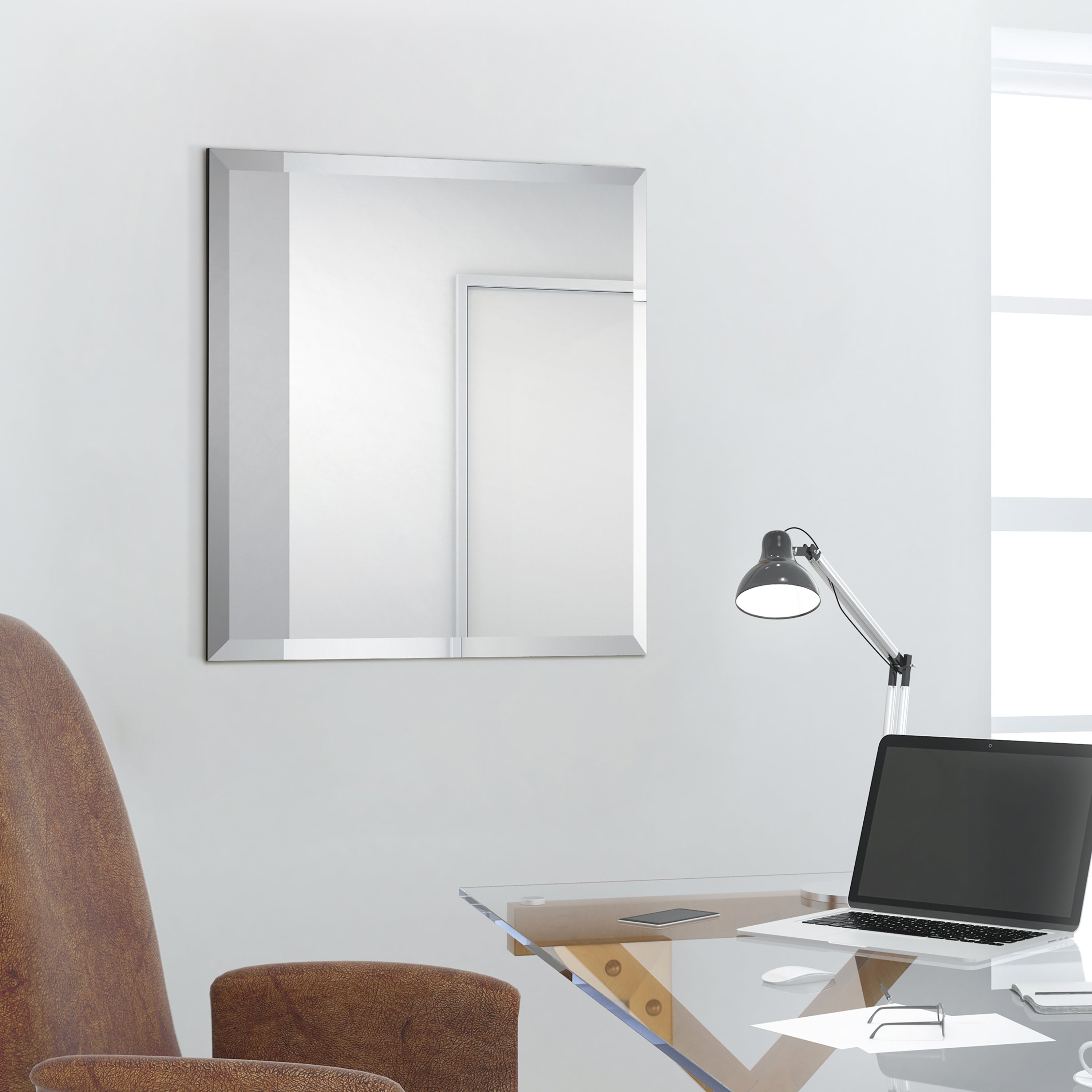 Frameless beveled prism mirror ..