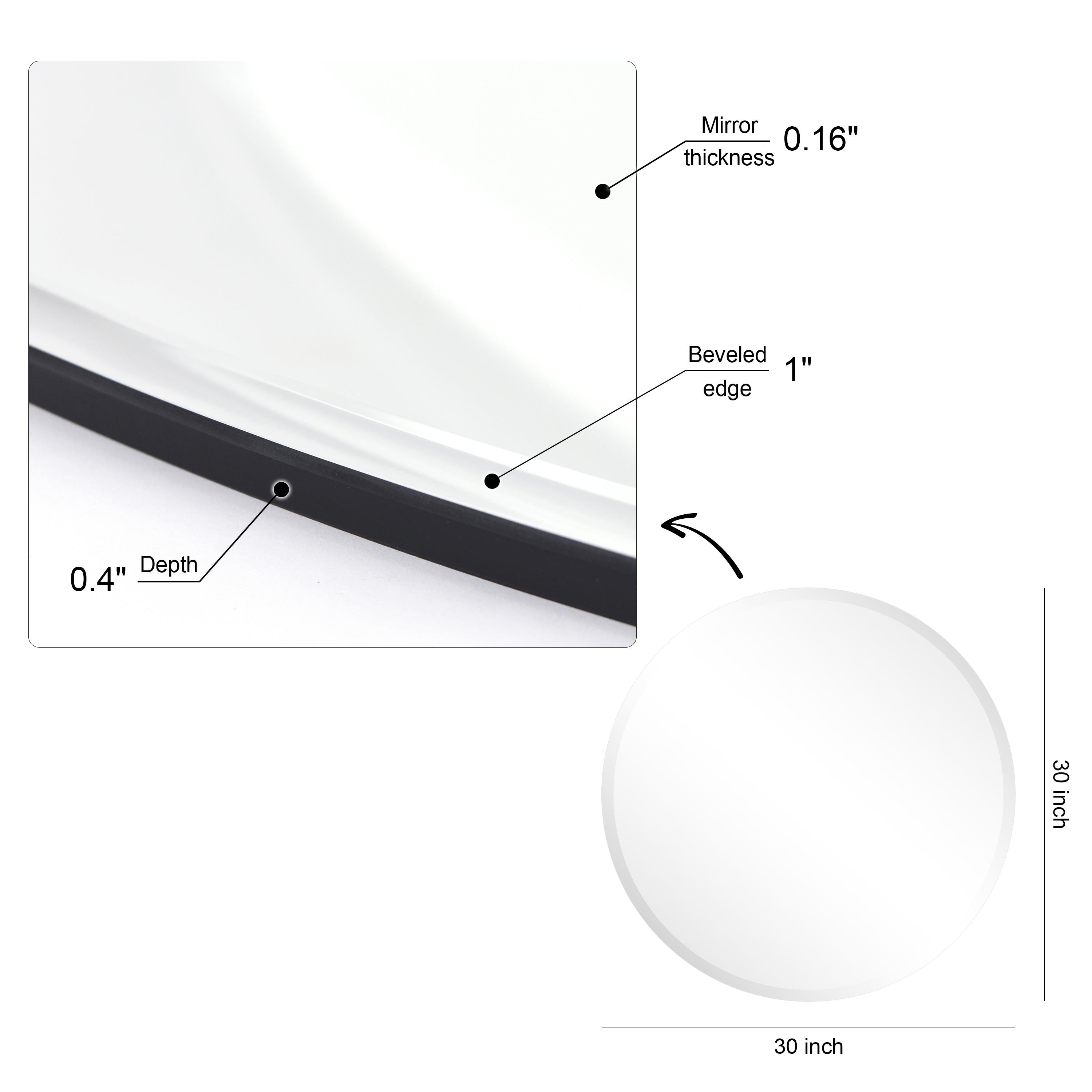 Frameless beveled Round Wall Mirror ..