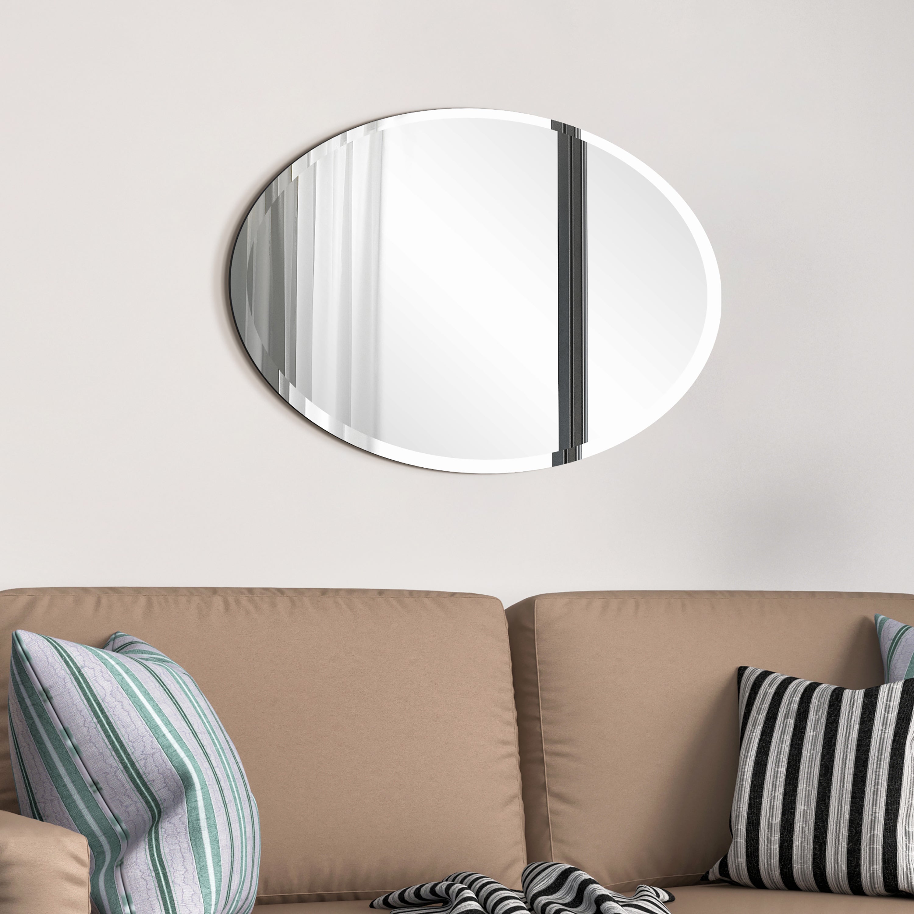 Frameless beveled Oval Wall Mirror