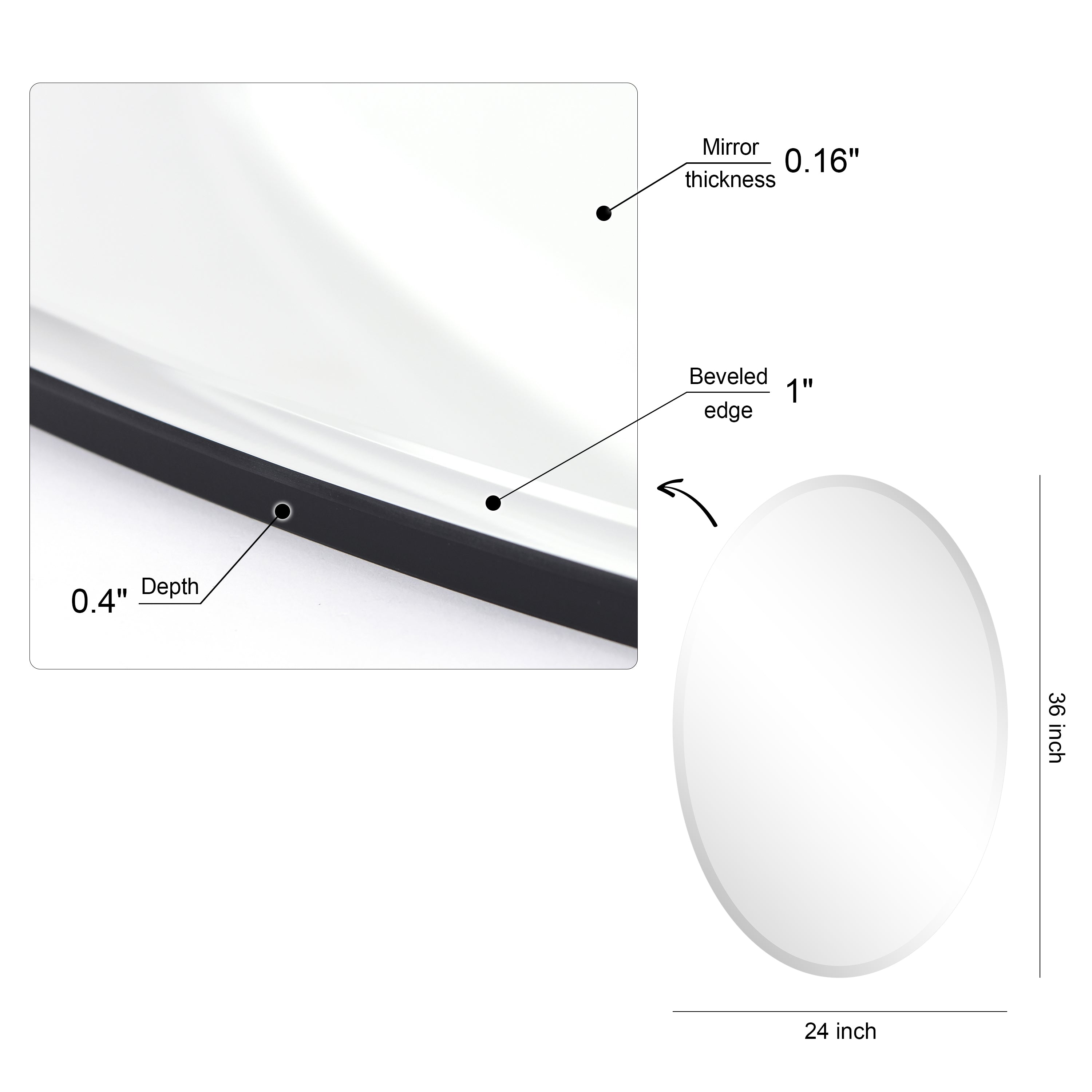 Frameless beveled Oval Wall Mirror