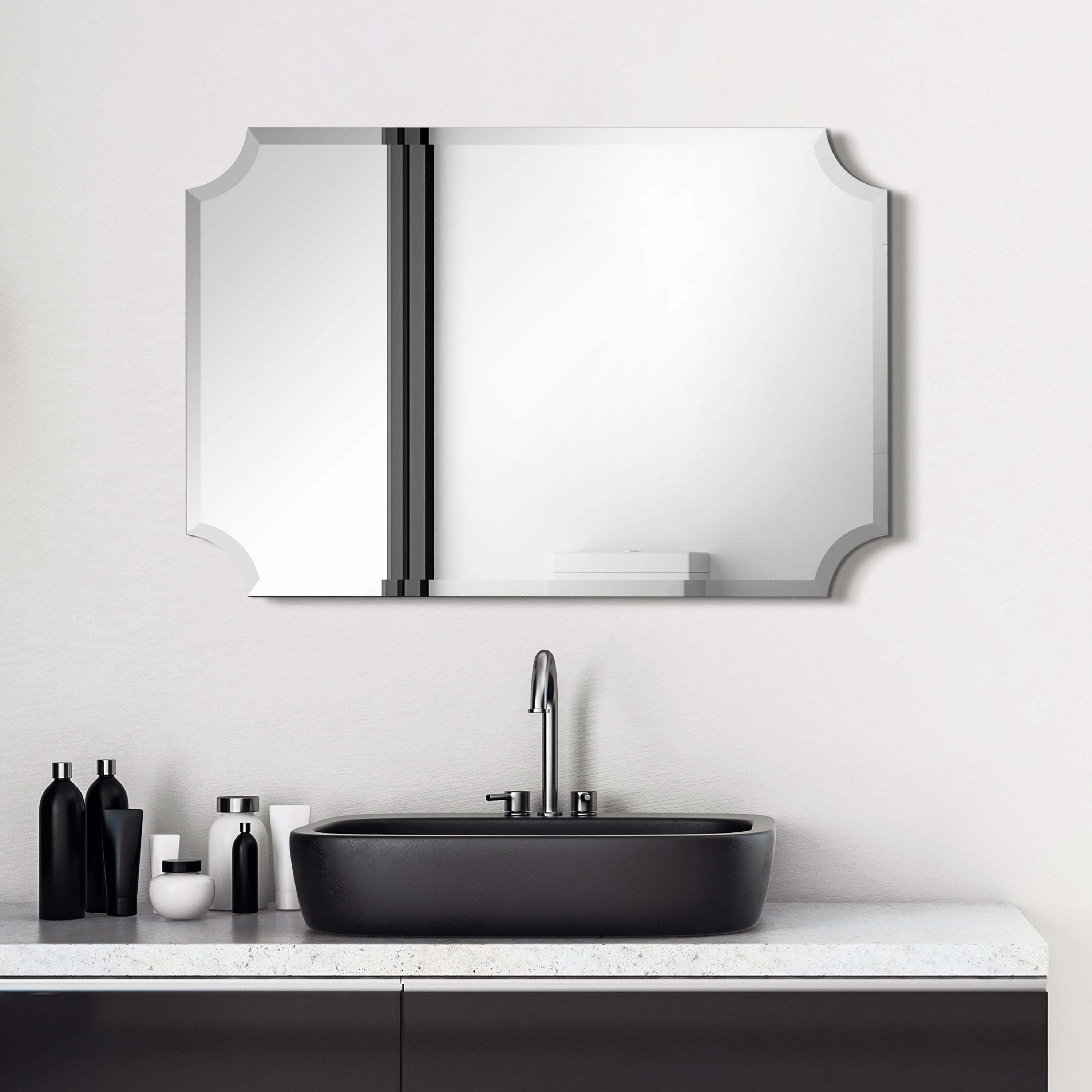 Design Ovation Reign Frameless Rectangle Scalloped Beveled Mirror