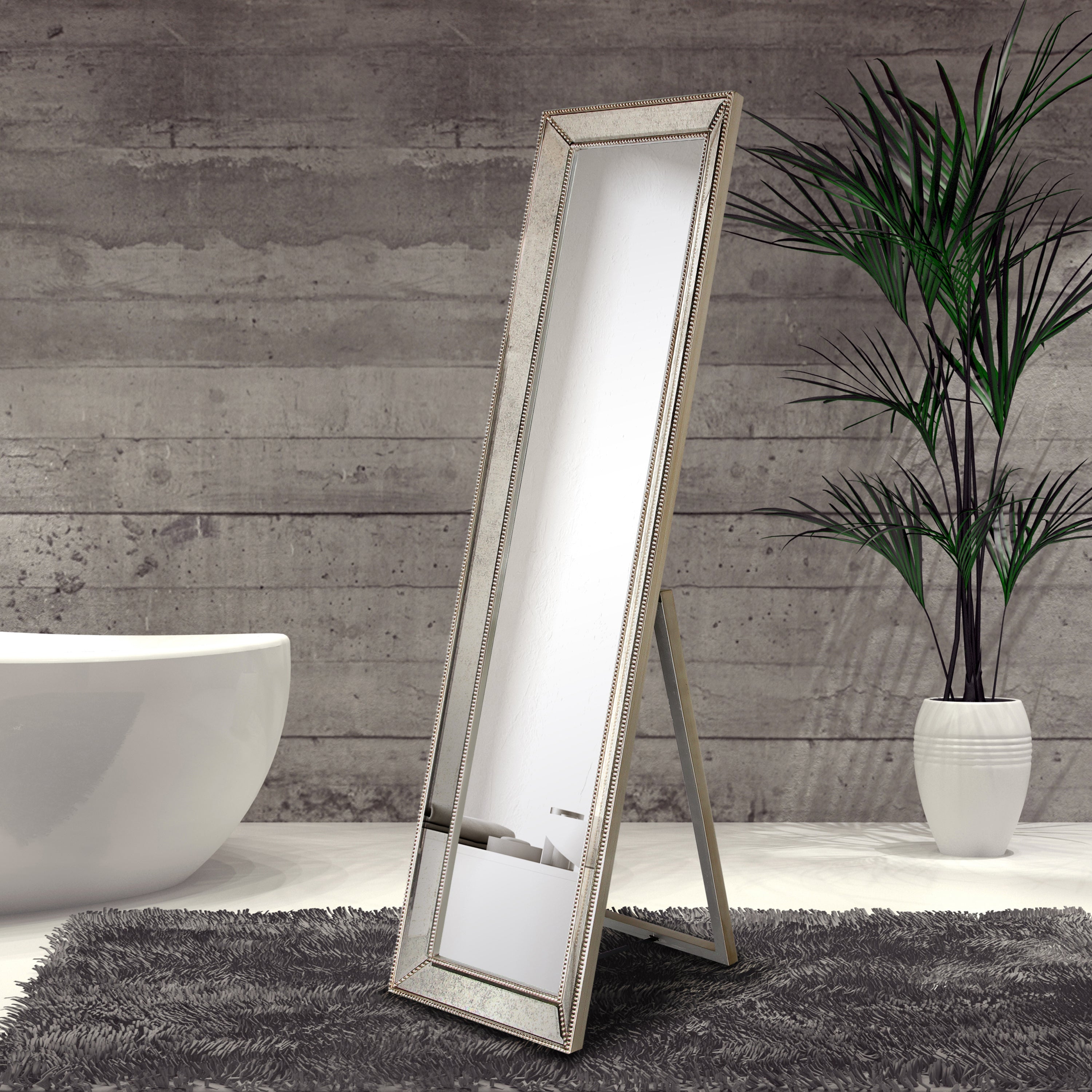 Champagne Bead Beveled Cheval Mirror