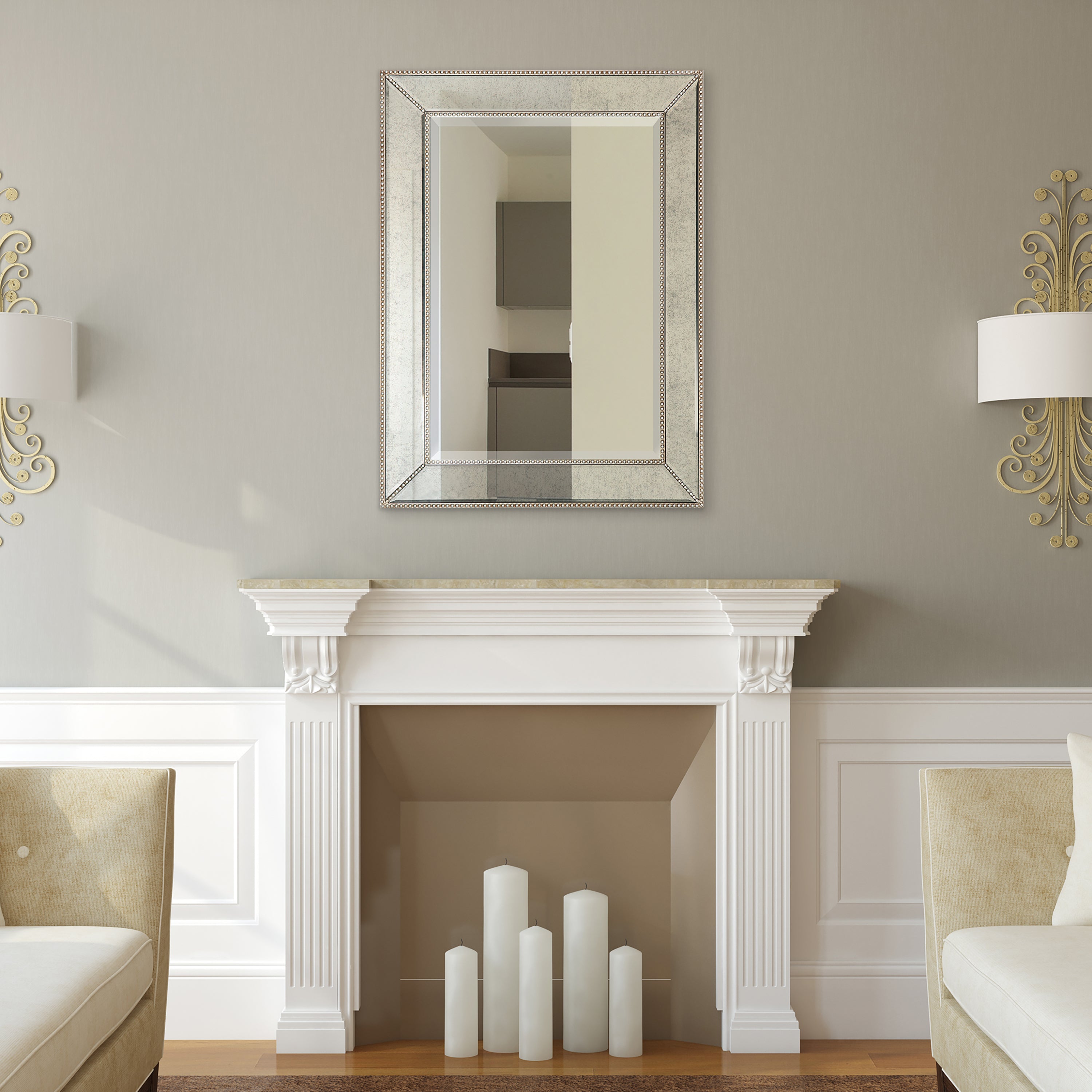 Champagne Bead Beveled Wall Mirror