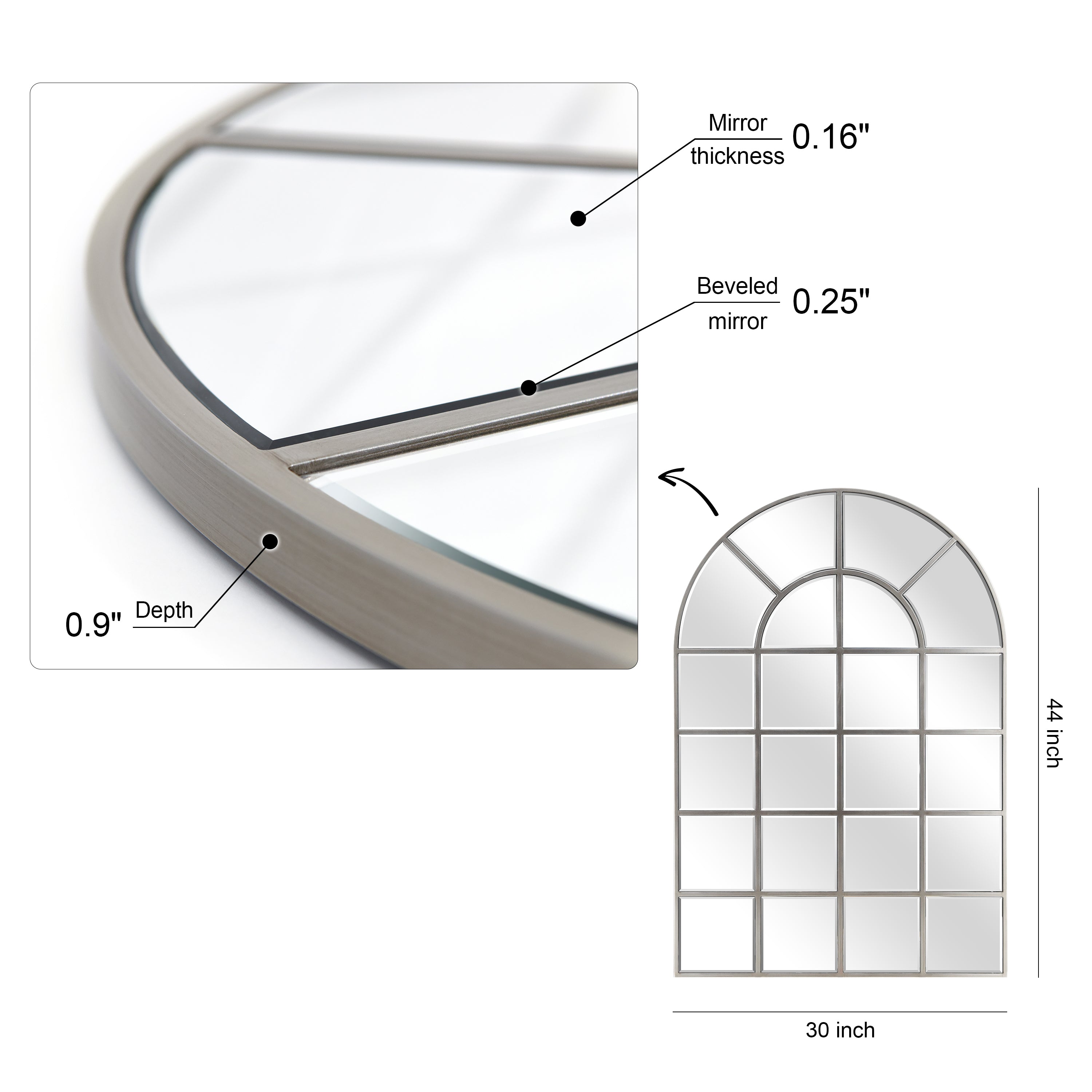 Arch Window Pane Mirror | Wall Floor Mirror