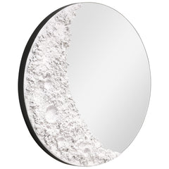 "Lunar Serenity" 20" Round Wall Mirror with a 3D Textured Crescent Moon Embellishment