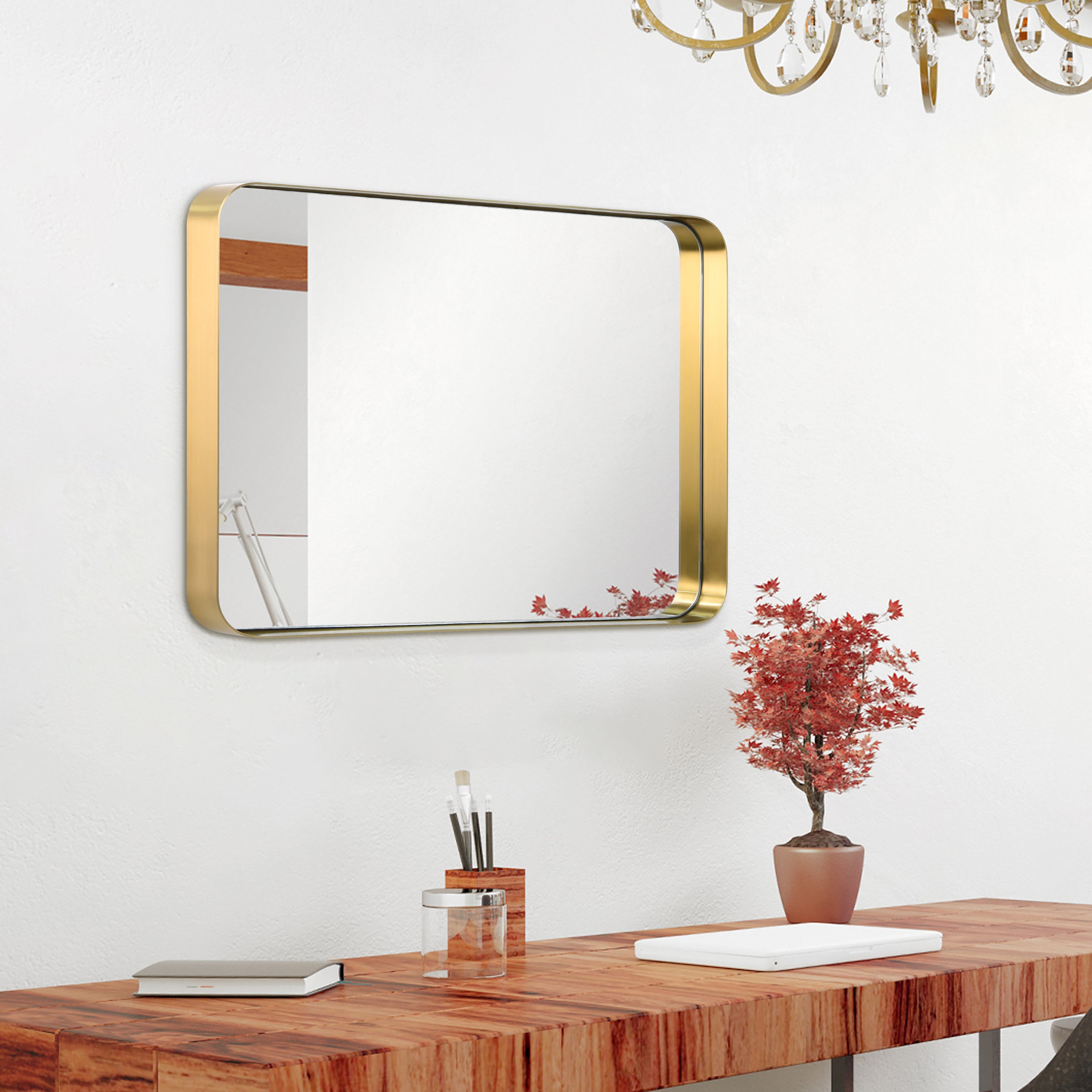 Ultra Brushed Gold Stainless Steel Rectangular Wall Mirror