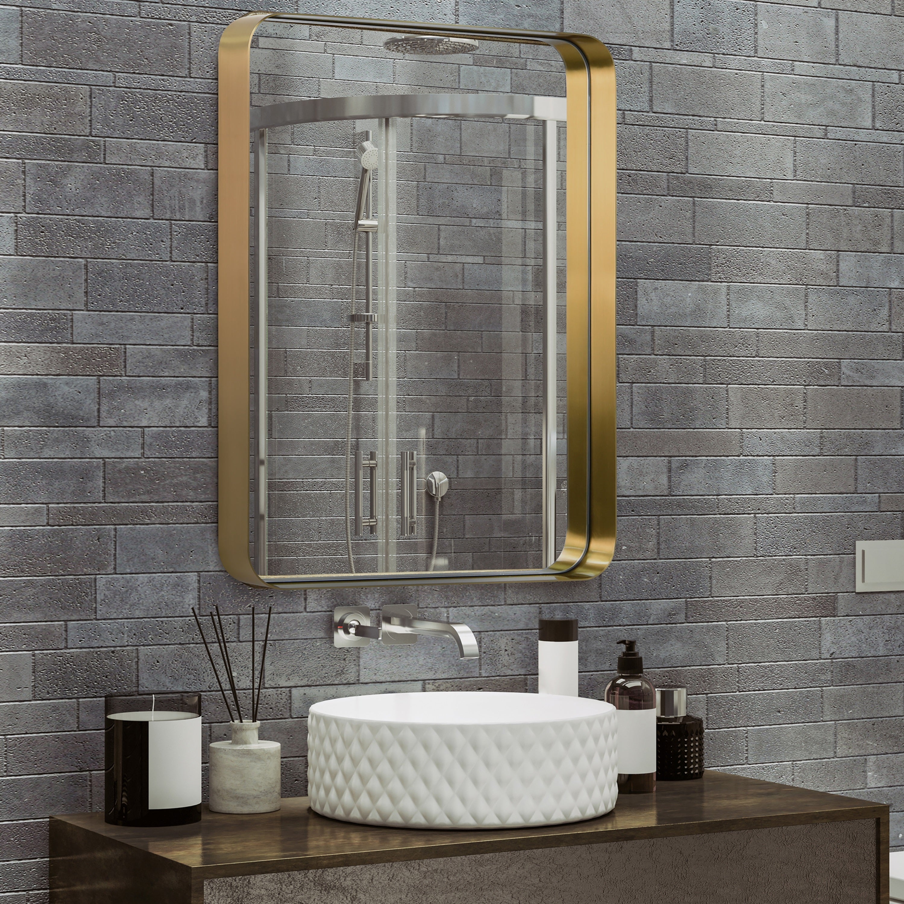 Ultra Brushed Gold Stainless Steel Rectangular Wall Mirror