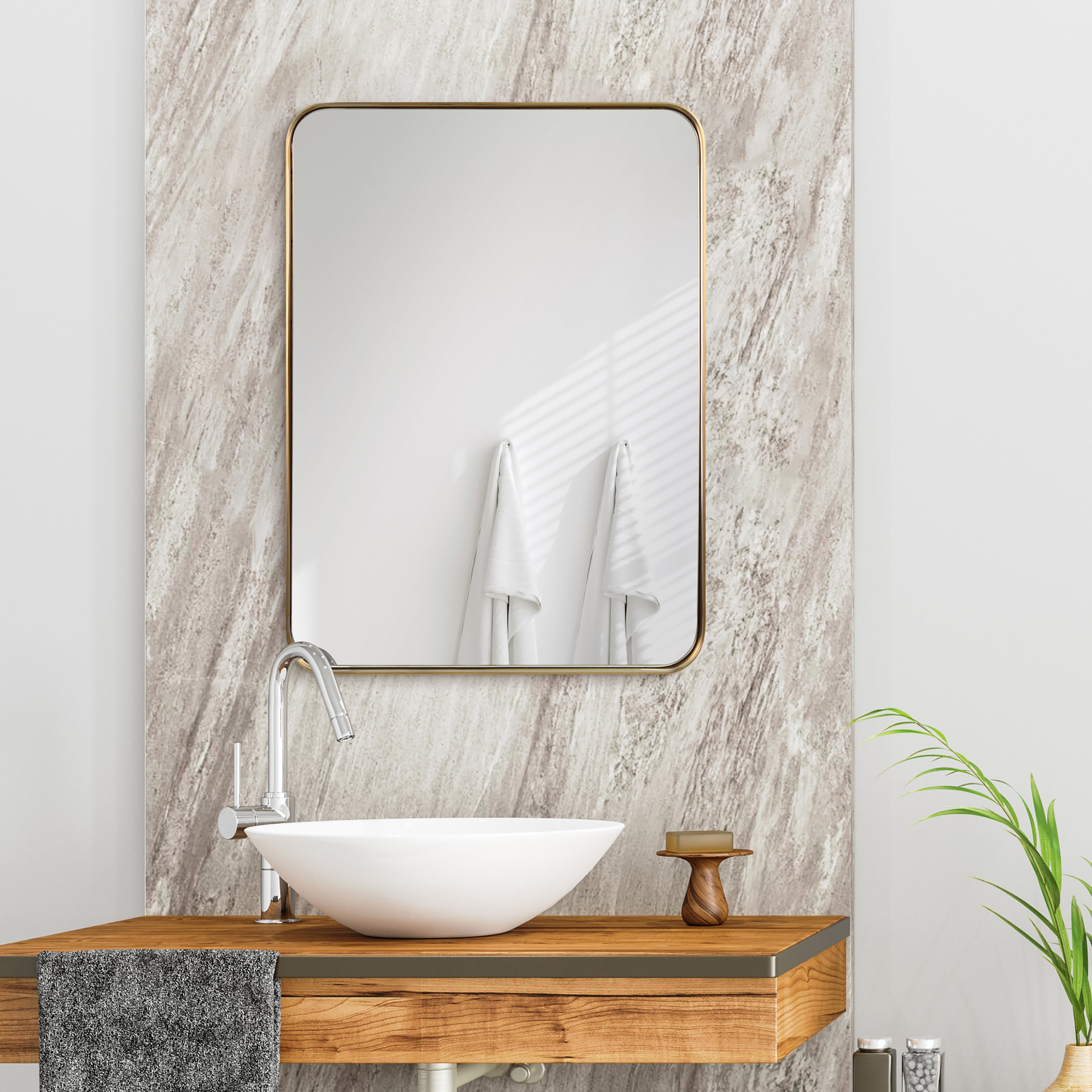 Ultra Brushed Gold Stainless Steel Rectangular Wall Mirror