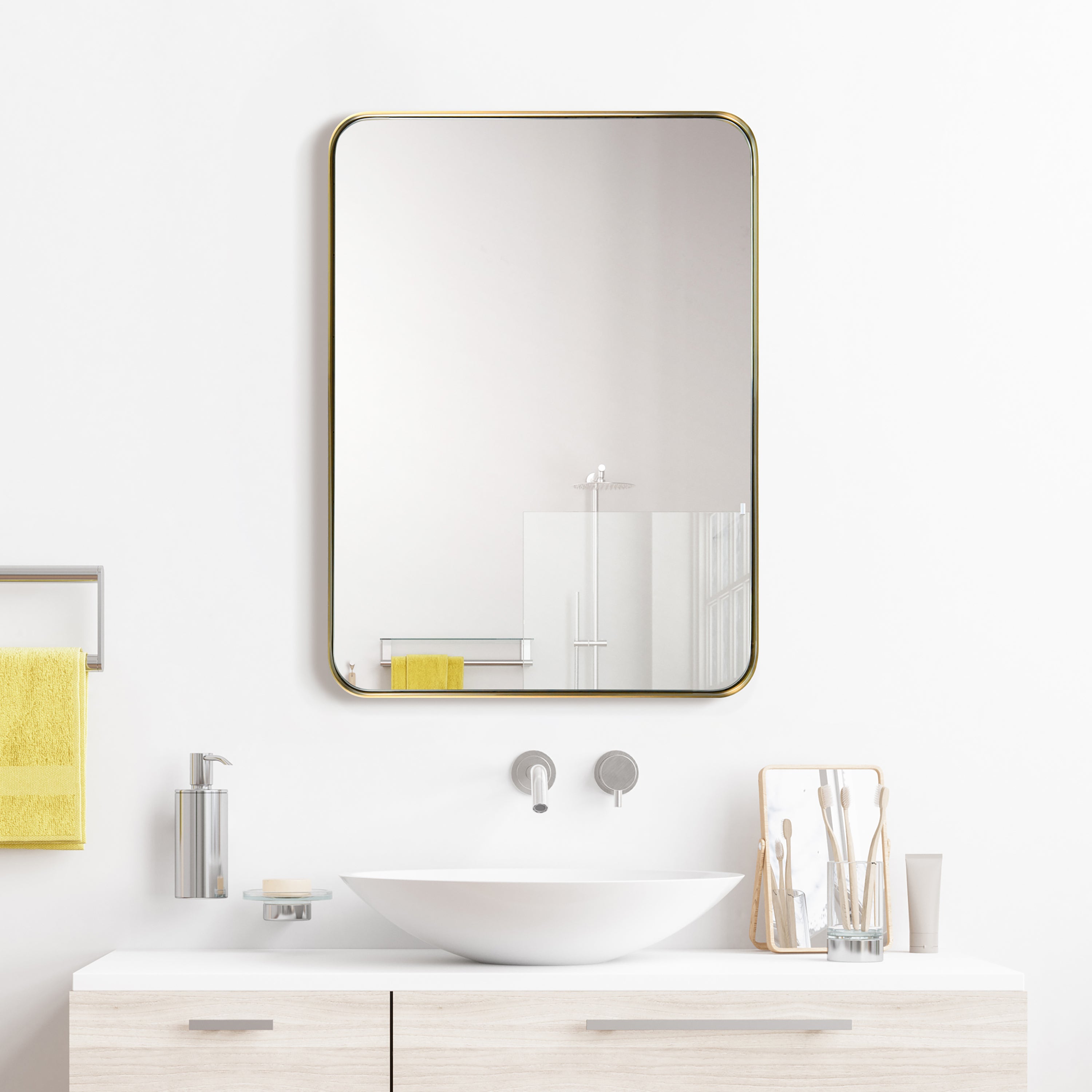 Ultra Brushed Gold Stainless Steel Rectangular Wall Mirror