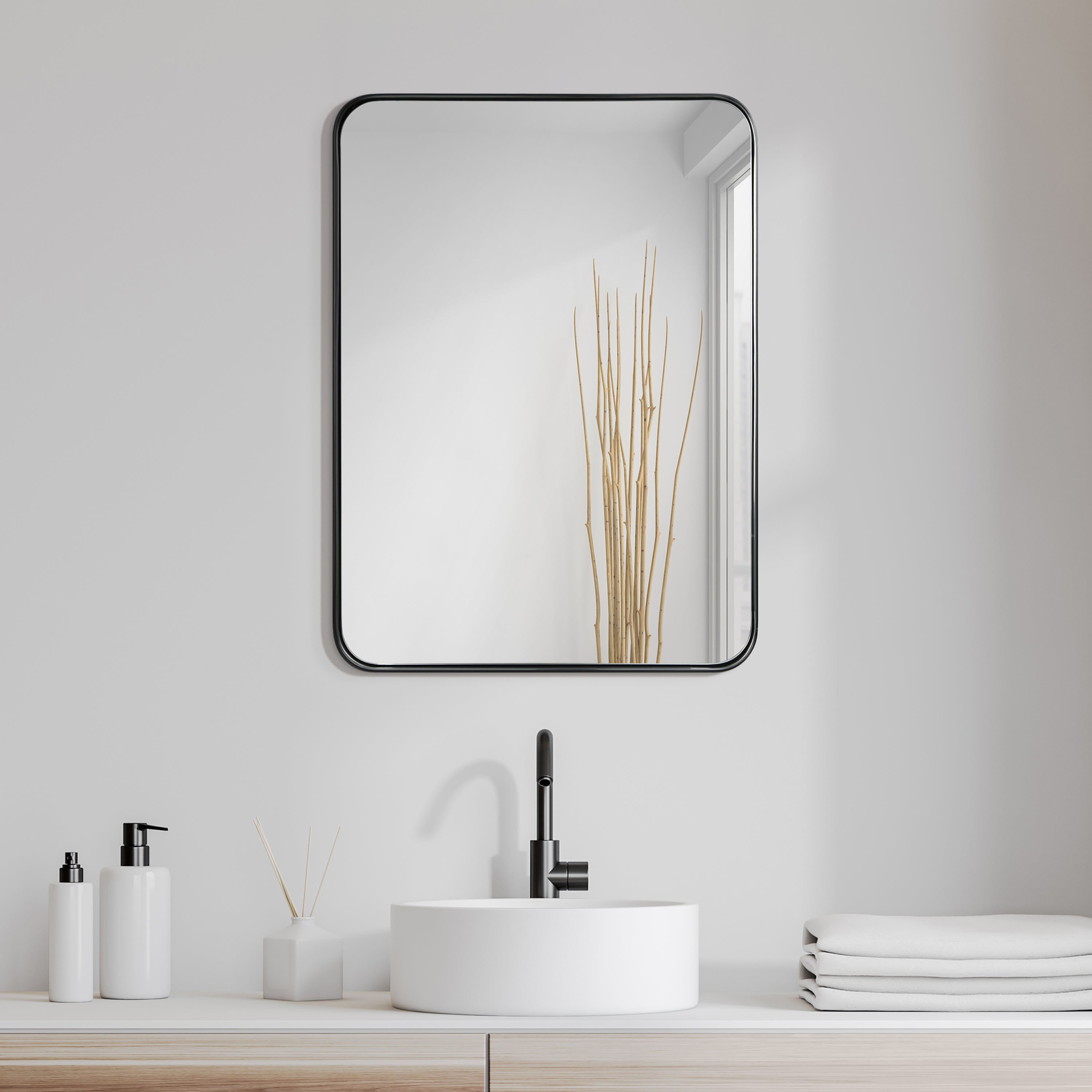 Ultra Brushed Black Stainless Steel Rectangular Wall Mirror