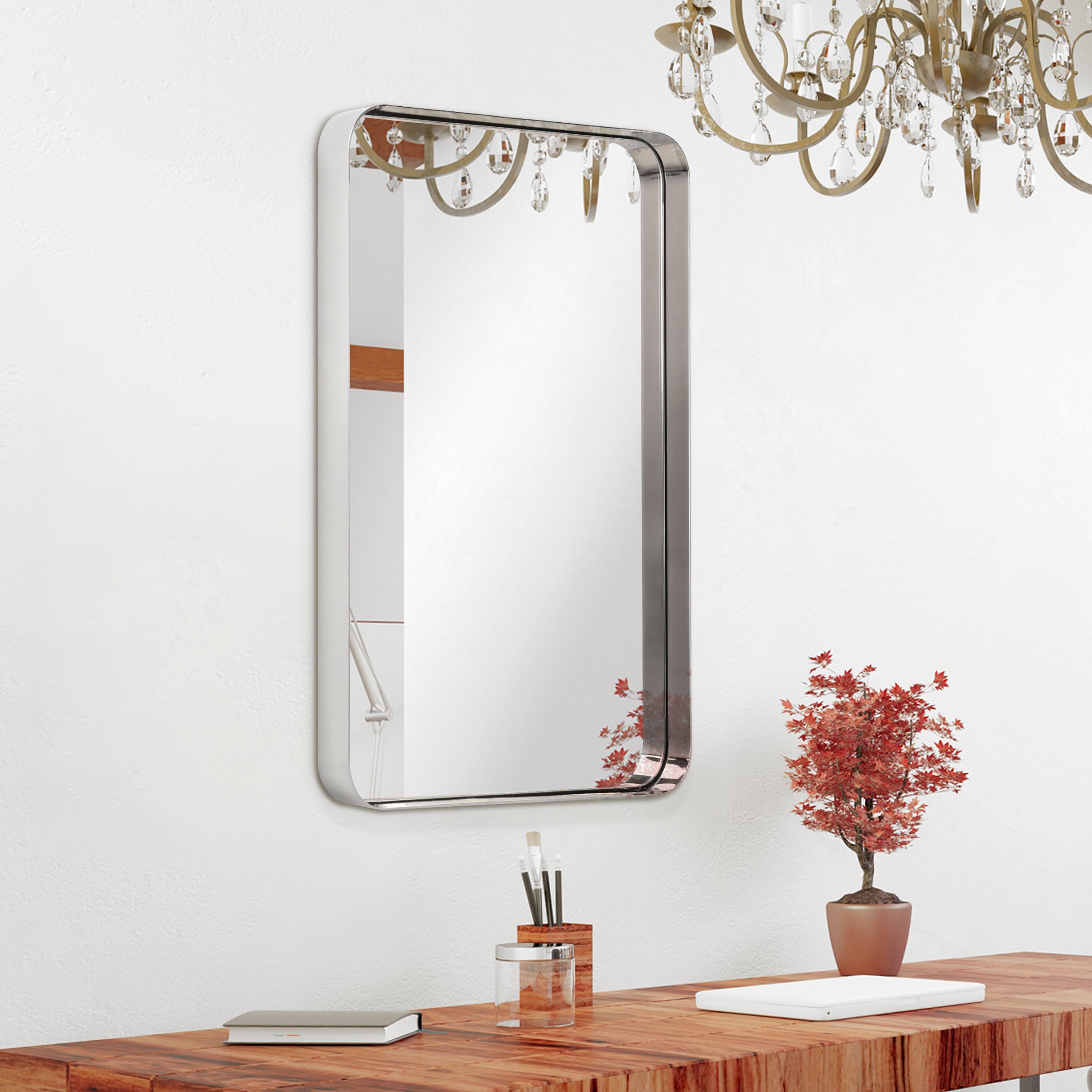 Ultra Polished Silver Stainless Steel Rectangular Wall Mirror