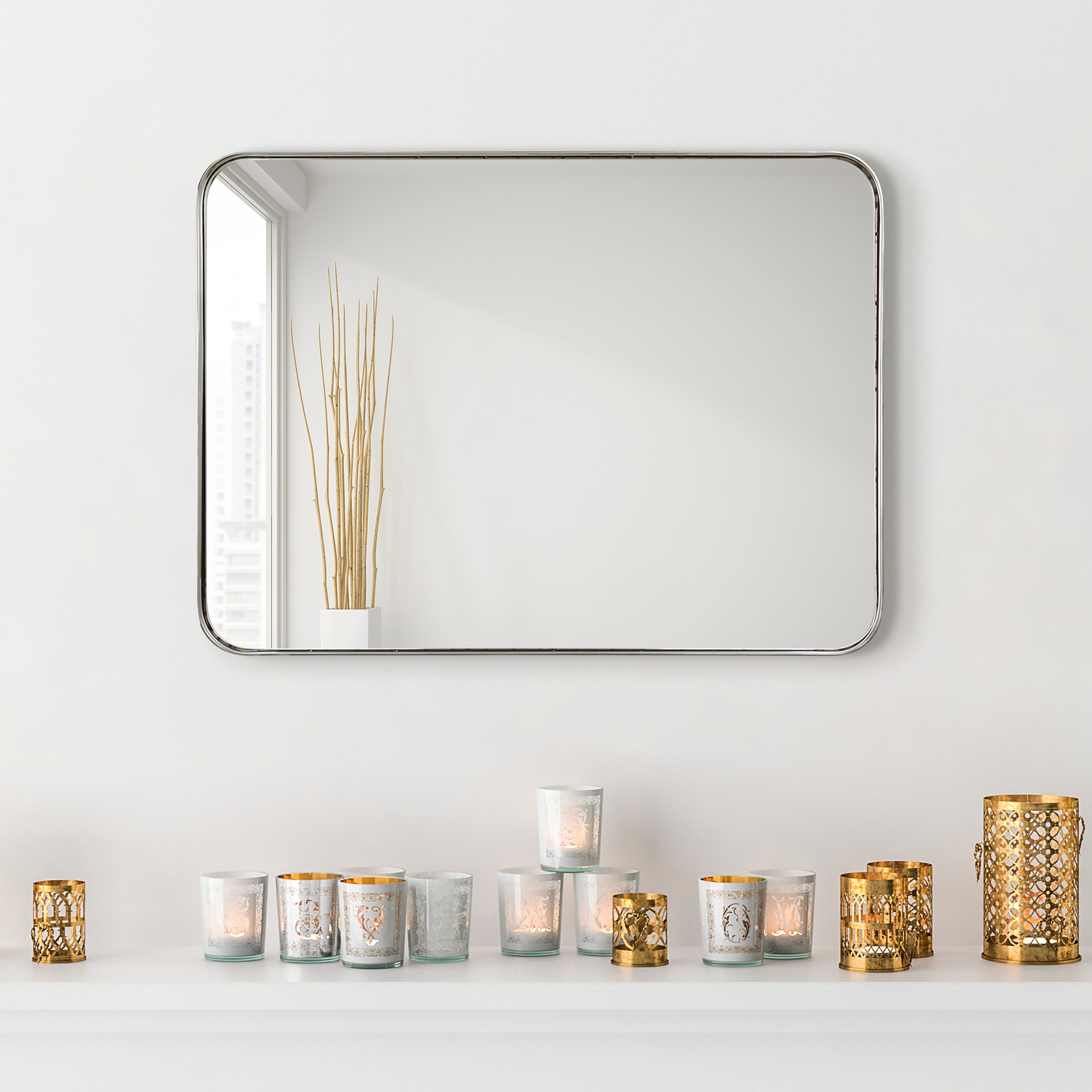 Ultra Polished Silver Stainless Steel Rectangular Wall Mirror