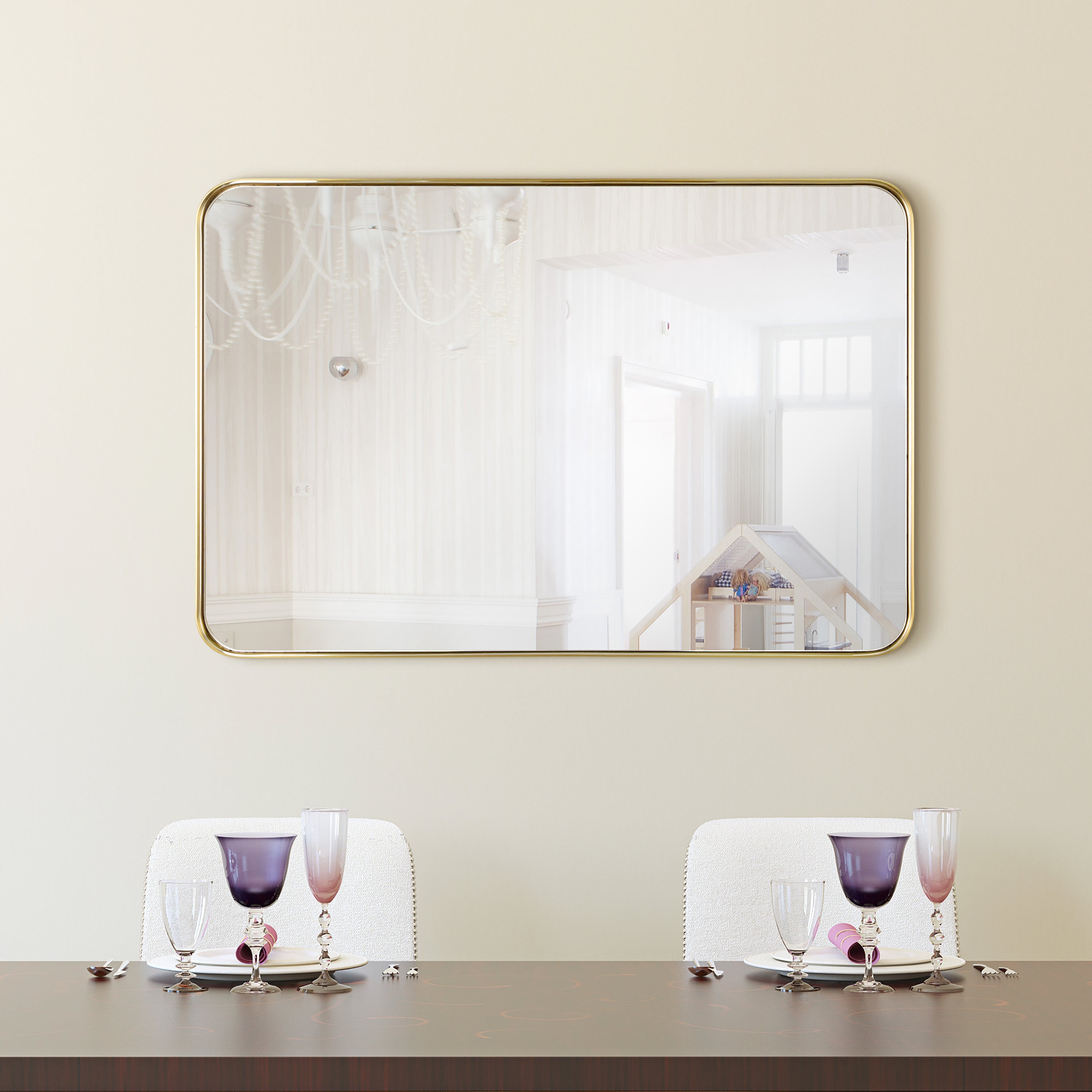 Ultra Brushed Gold Stainless Steel Rectangular Wall Mirror