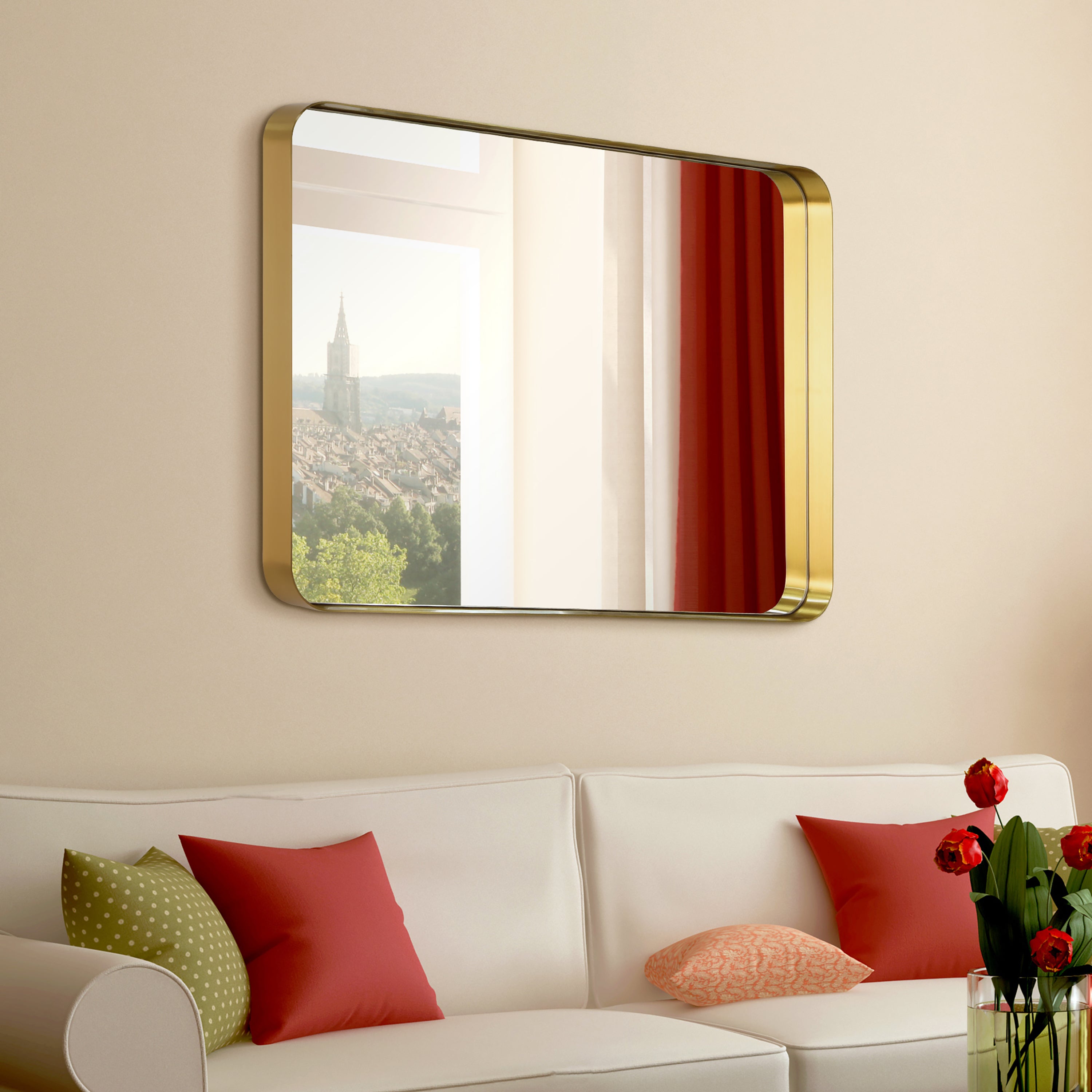 Ultra Brushed Gold Stainless Steel Rectangular Wall Mirror