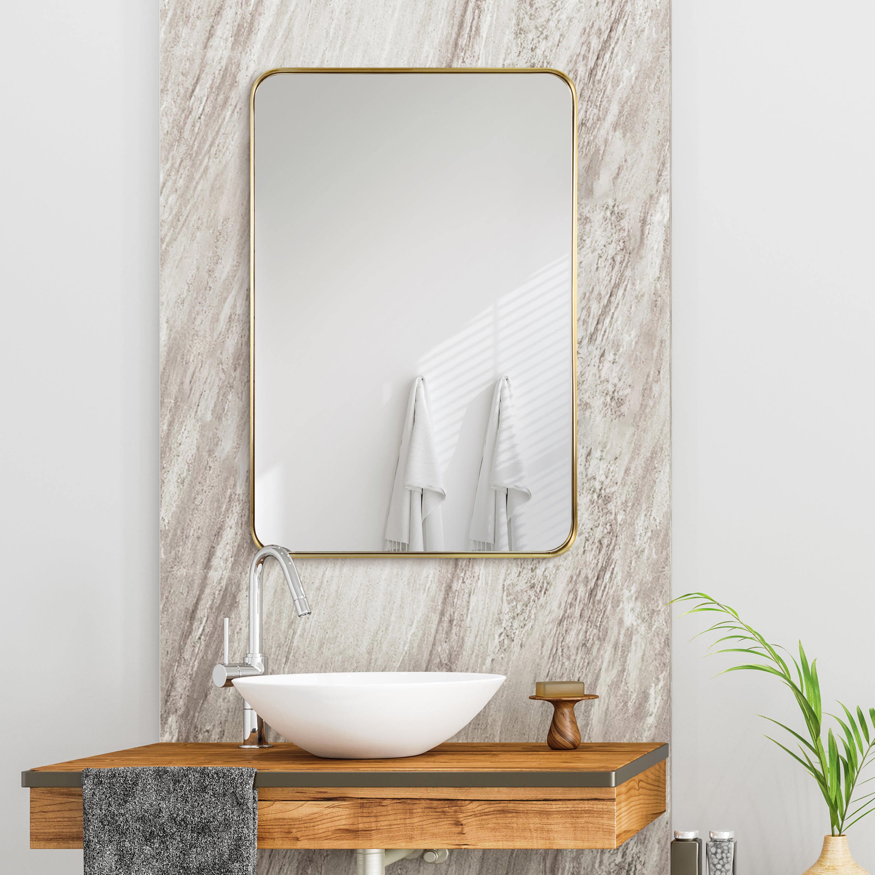 Ultra Brushed Gold Stainless Steel Rectangular Wall Mirror