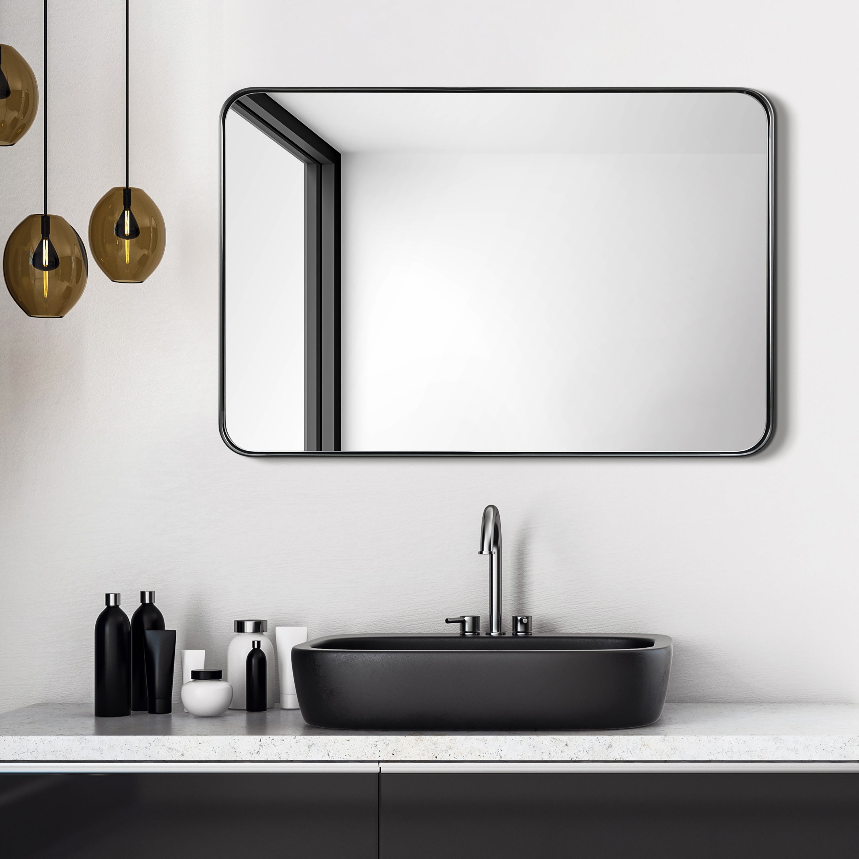 Ultra Brushed Black Stainless Steel Rectangular Wall Mirror