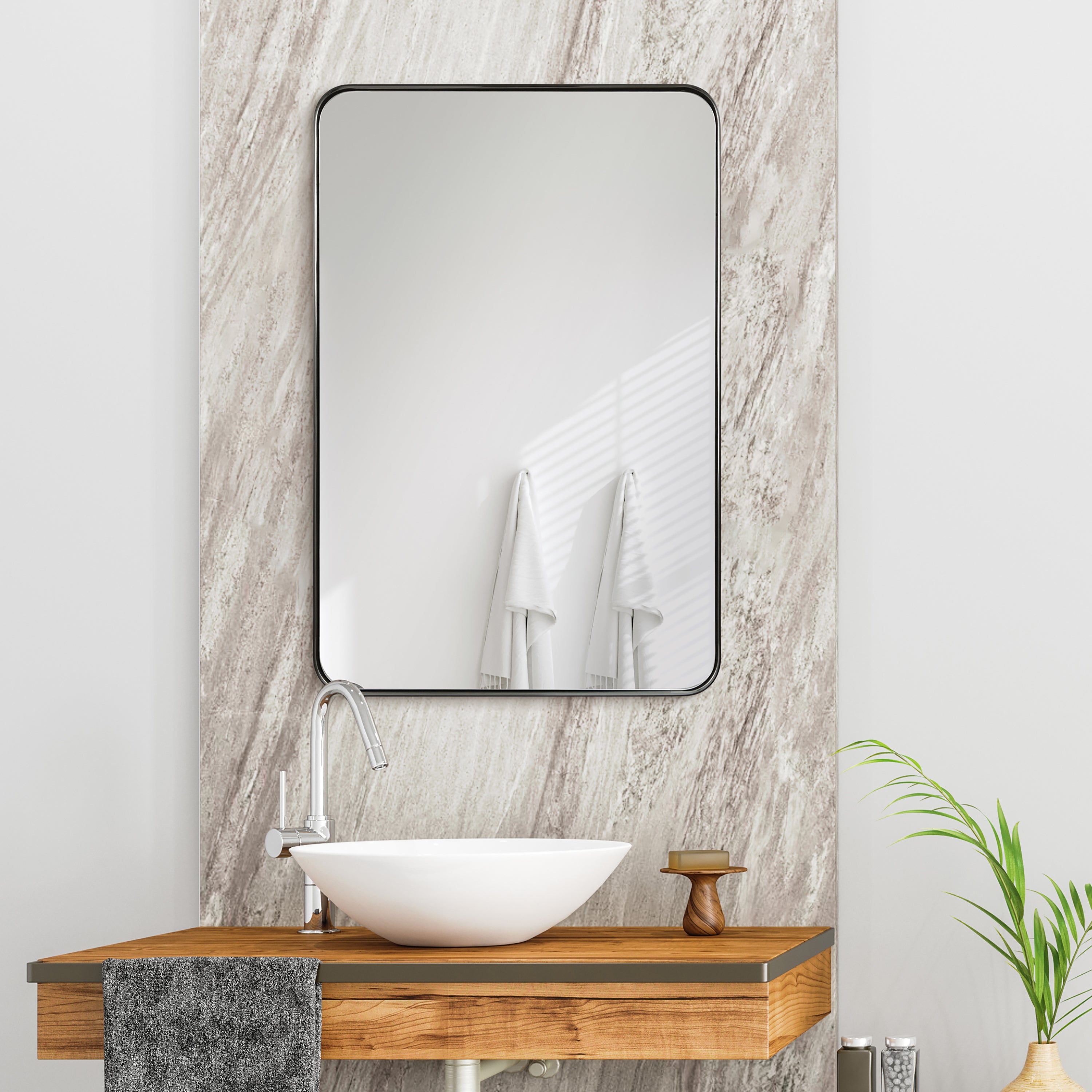 Ultra Brushed Black Stainless Steel Rectangular Wall Mirror