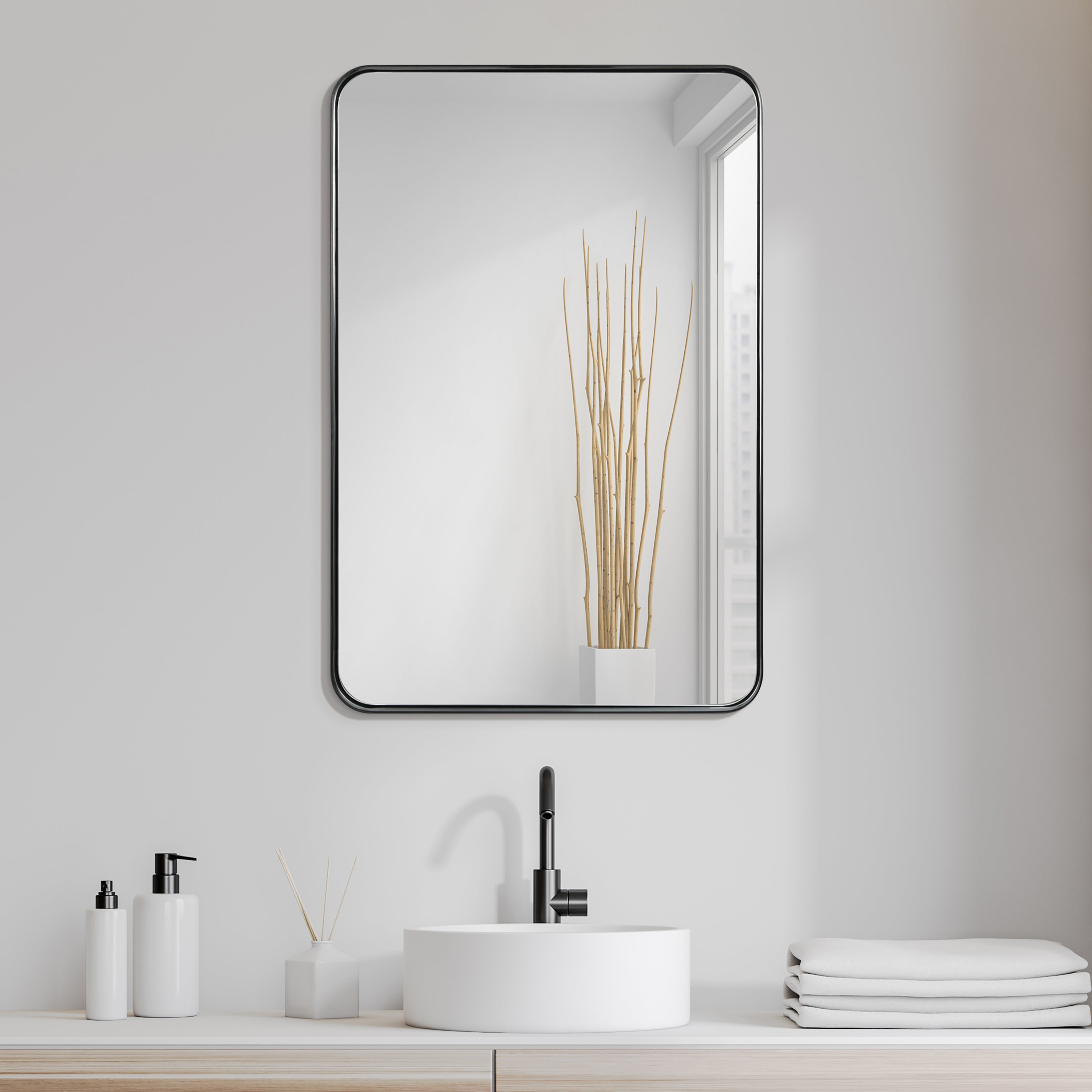 Ultra Brushed Black Stainless Steel Rectangular Wall Mirror