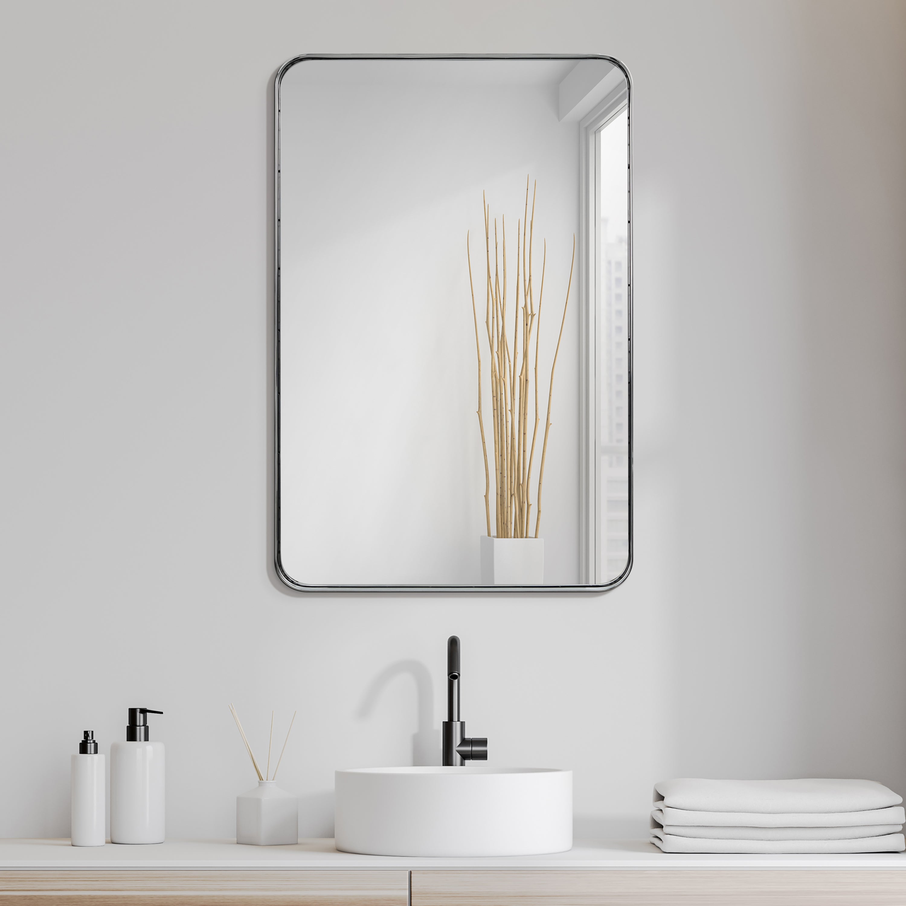 Ultra Polished Silver Stainless Steel Rectangular Wall Mirror