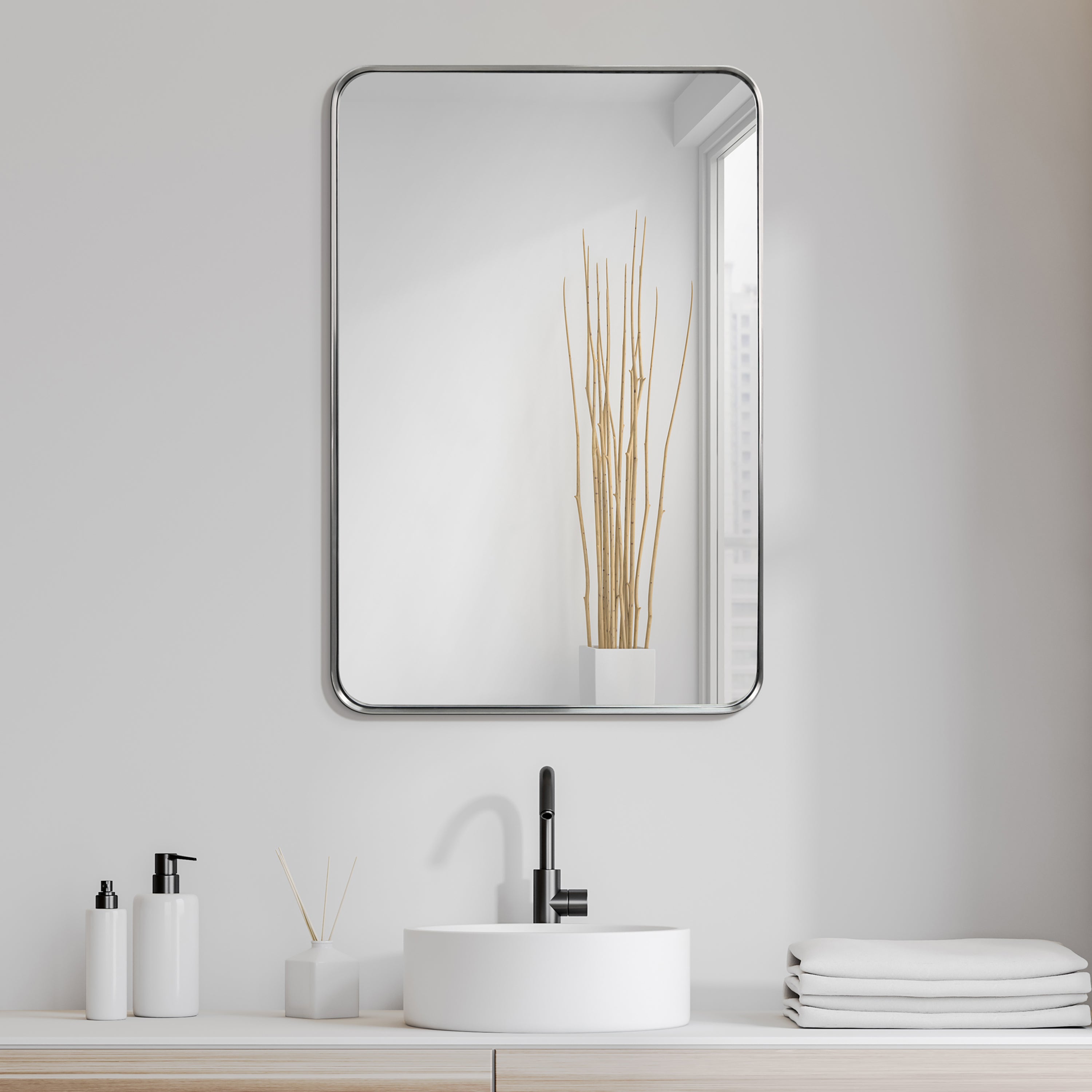 Ultra Brushed Silver Stainless Steel Rectangular Wall Mirror