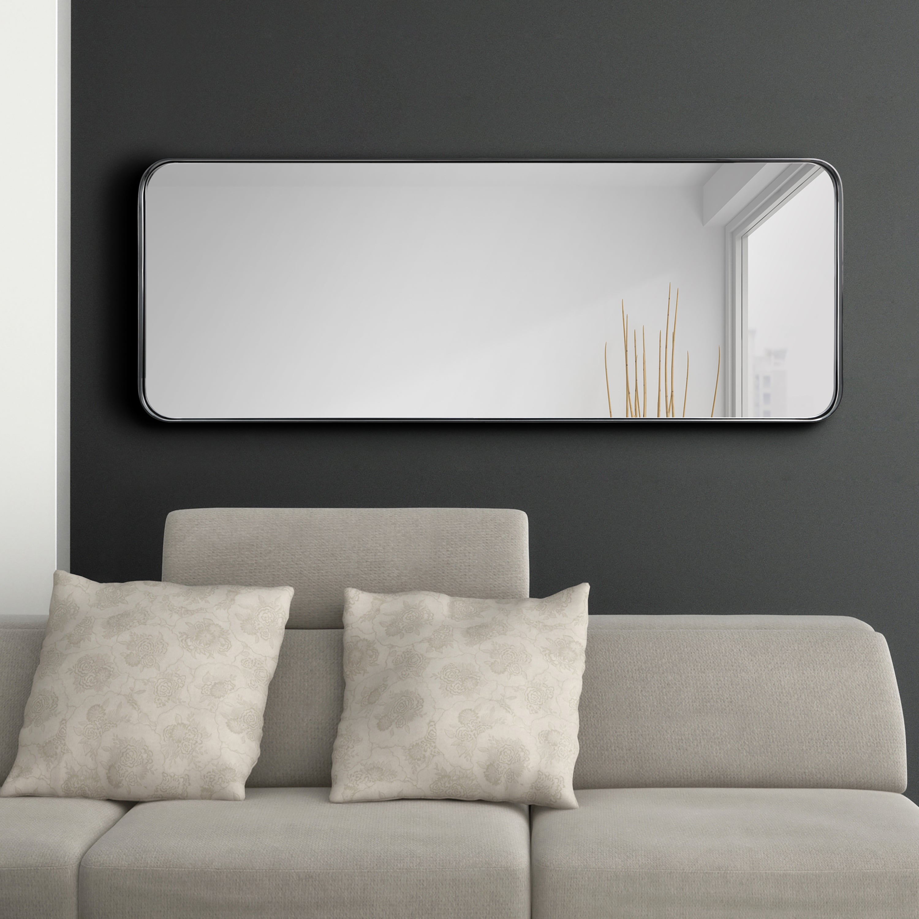 Ultra Brushed Black Stainless Steel Rectangular Wall Mirror