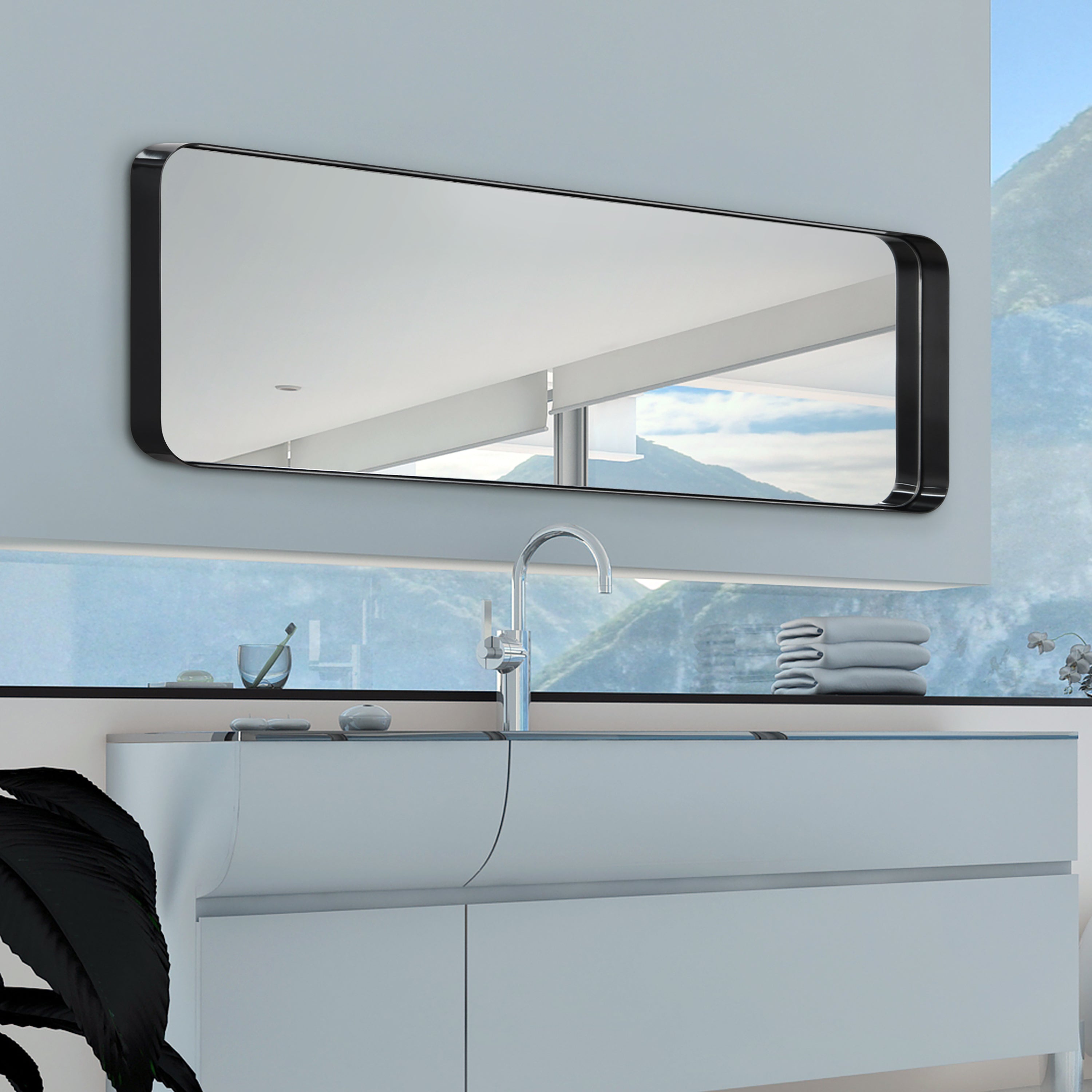 Ultra Brushed Black Stainless Steel Rectangular Wall Mirror