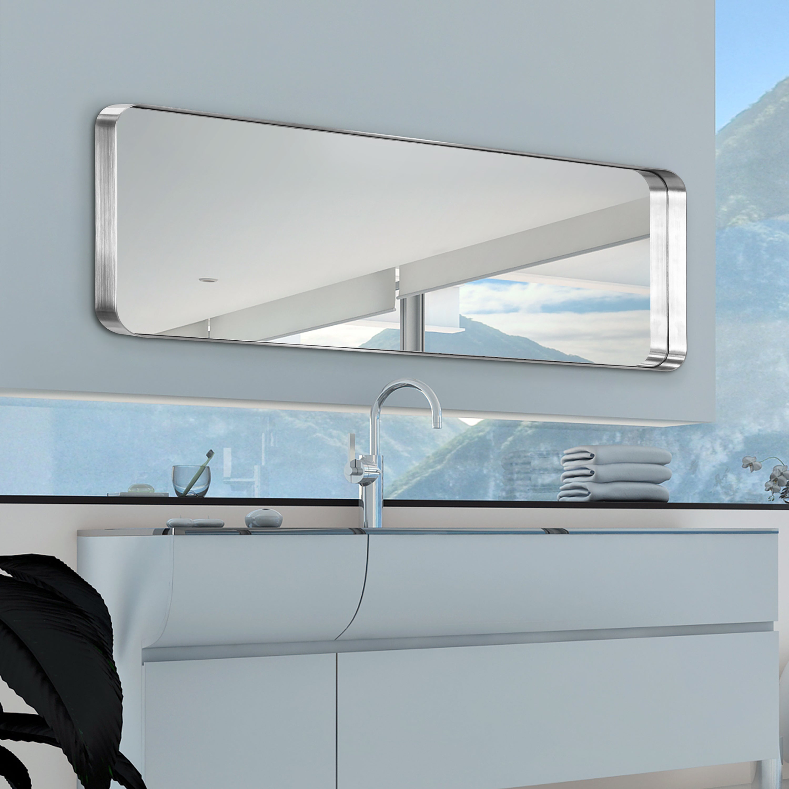 Ultra Brushed Silver Stainless Steel Rectangular Wall Mirror