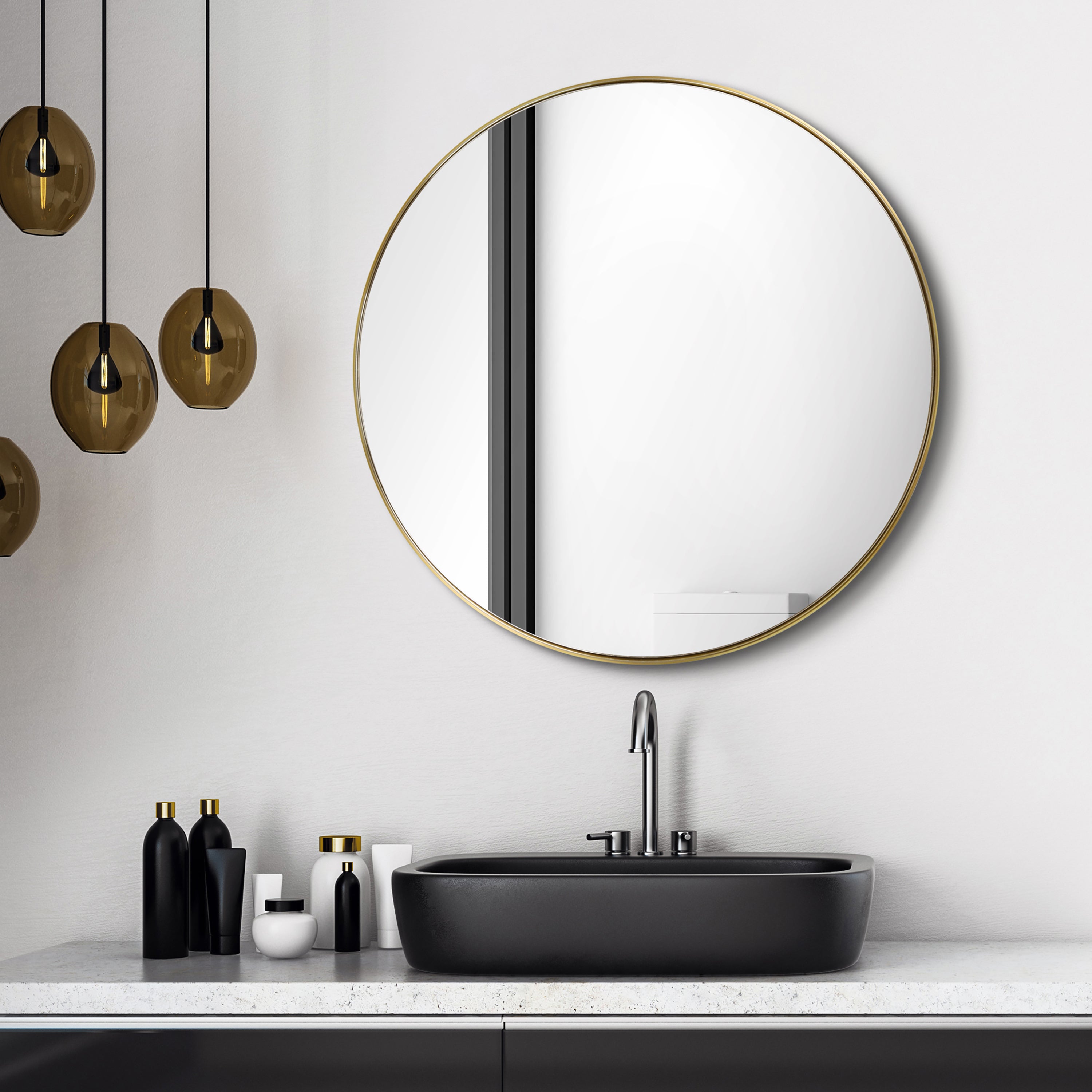 Ultra Brushed Gold Stainless Steel Round Wall Mirror