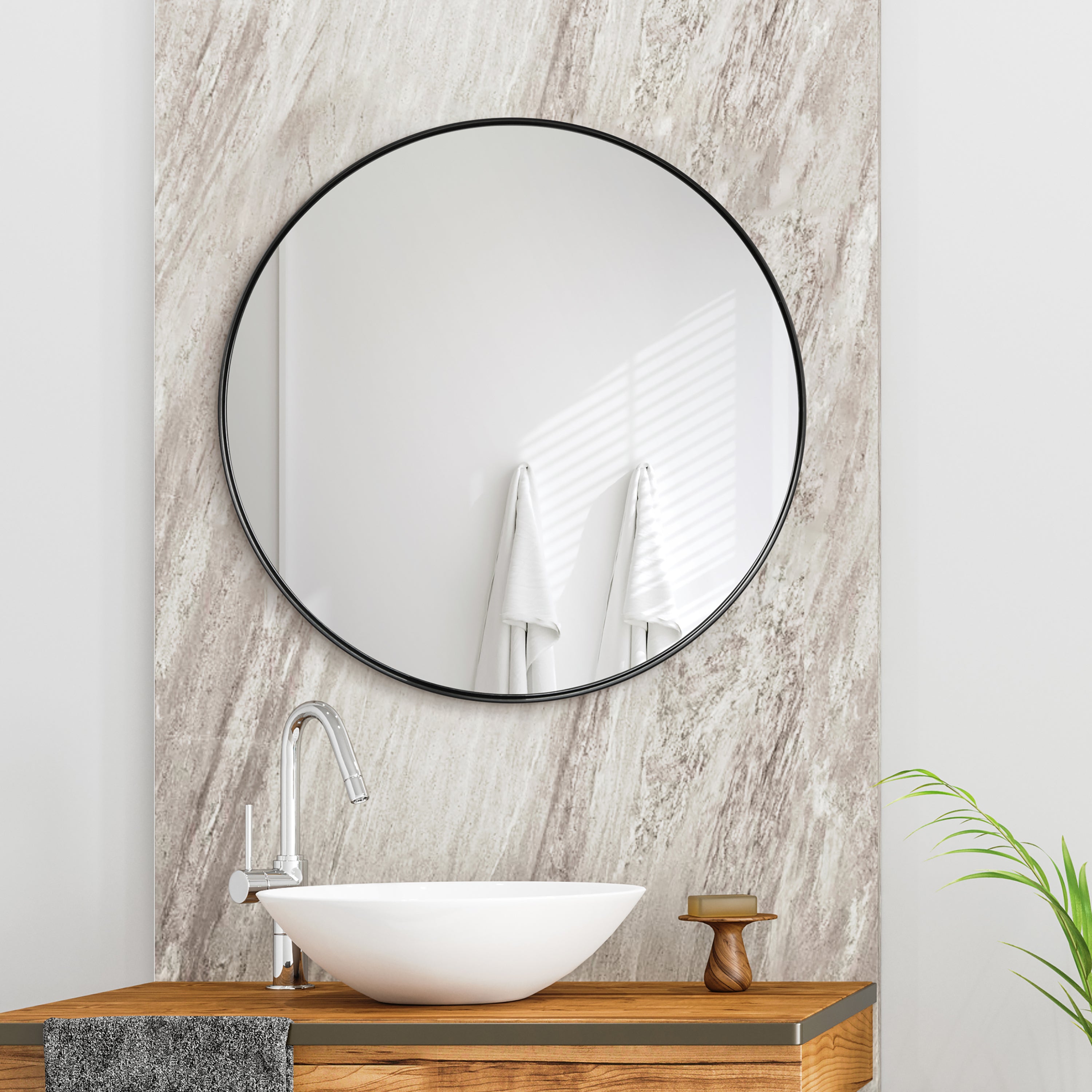 Ultra Brushed Black Stainless Steel Round Wall Mirror