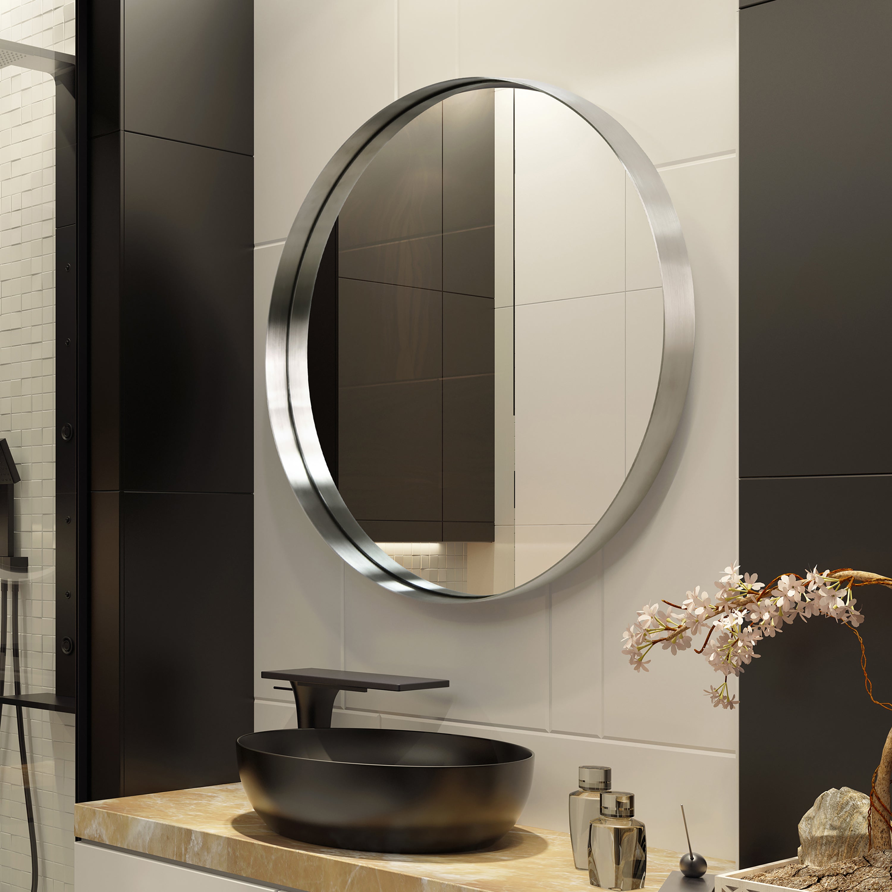 Ultra Brushed Silver Stainless Steel Round Wall Mirror