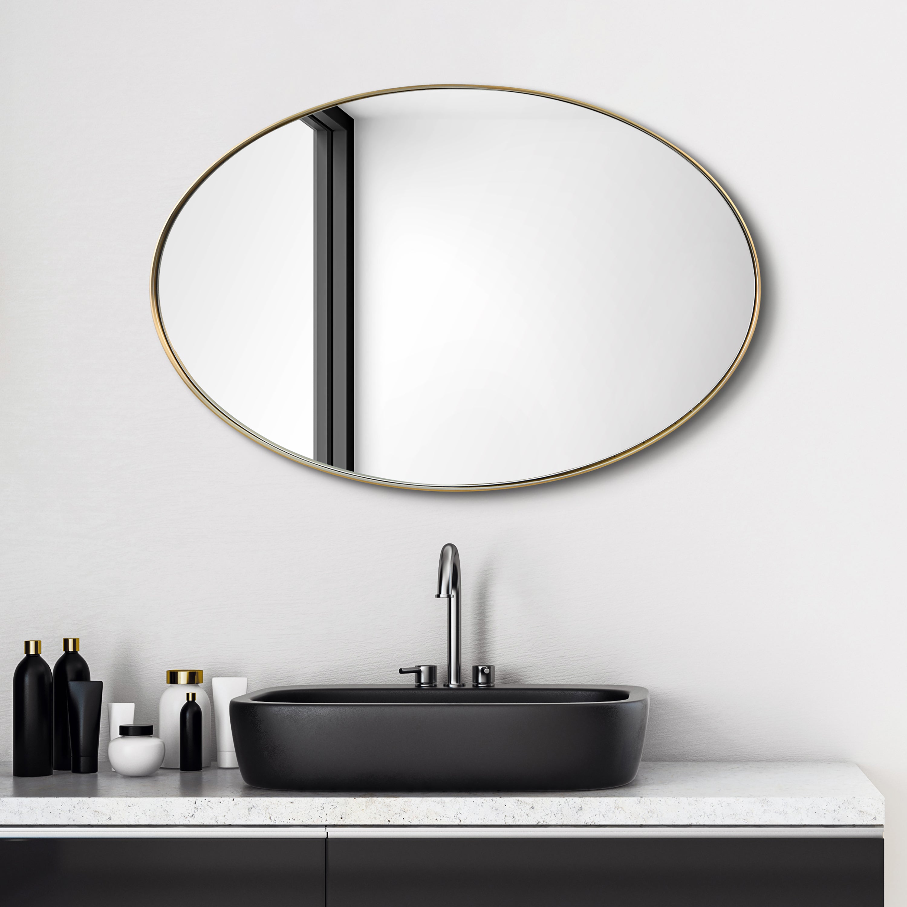 Ultra Brushed Gold Stainless Steel Oval Wall Mirror