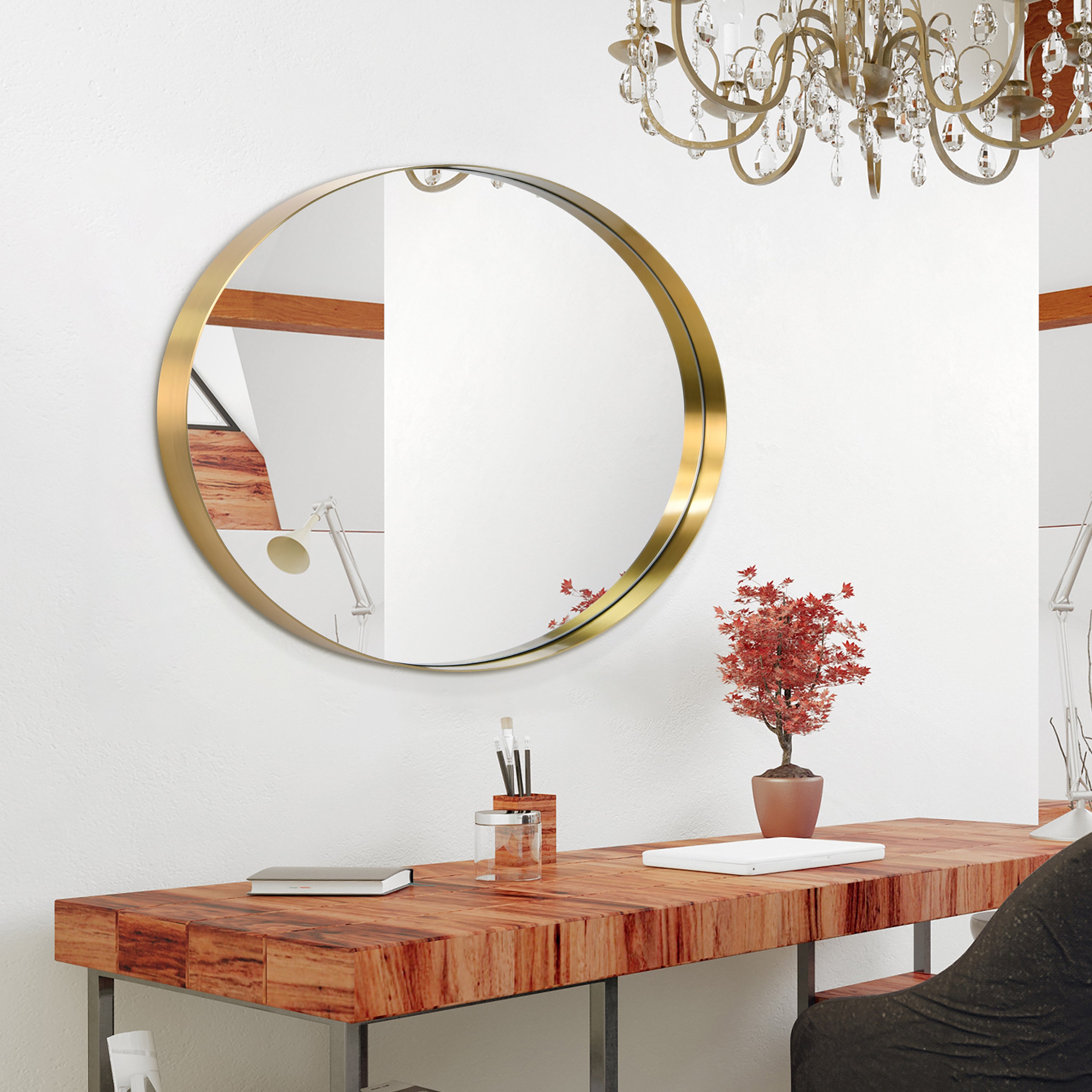 Ultra Brushed Gold Stainless Steel Oval Wall Mirror