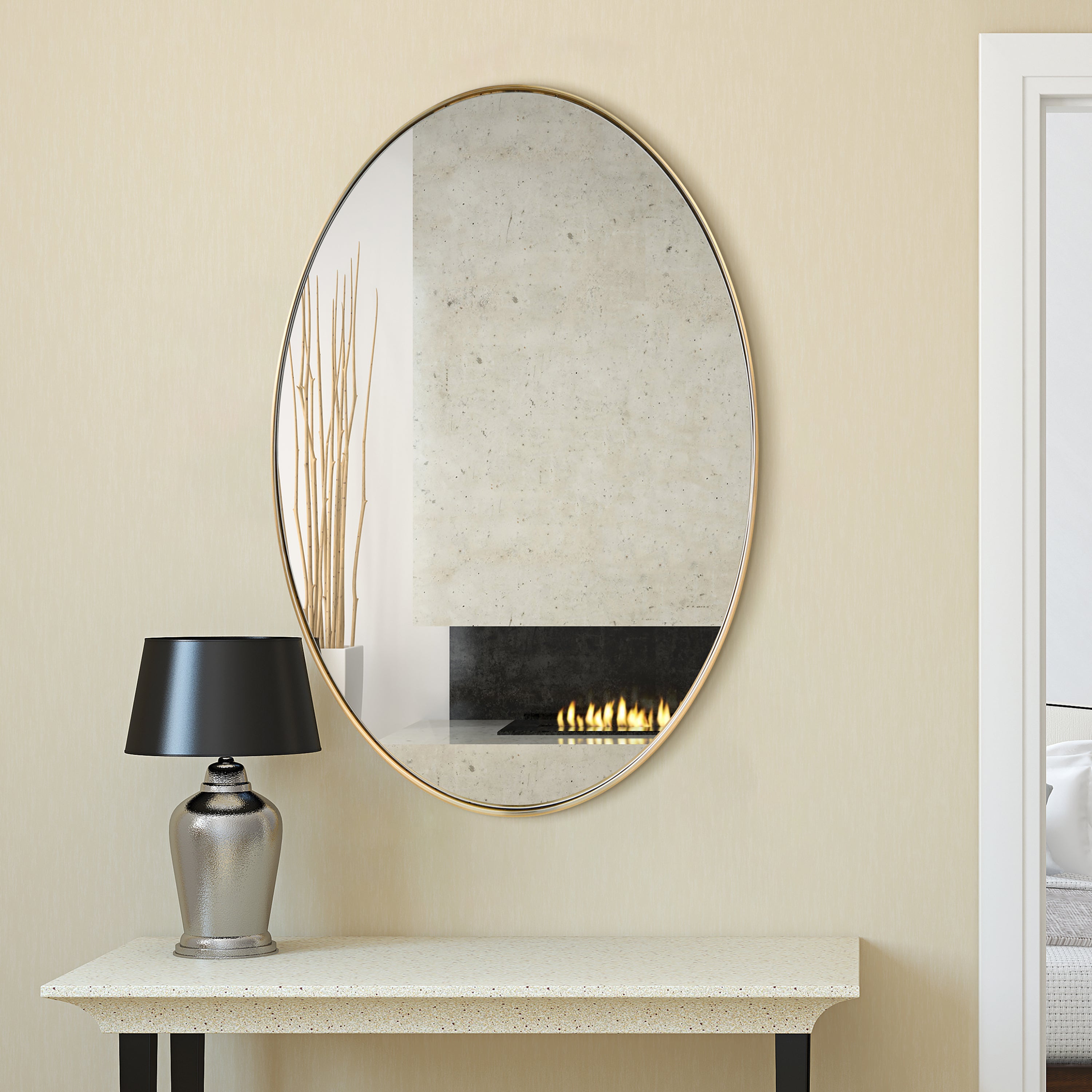 Ultra Brushed Gold Stainless Steel Oval Wall Mirror