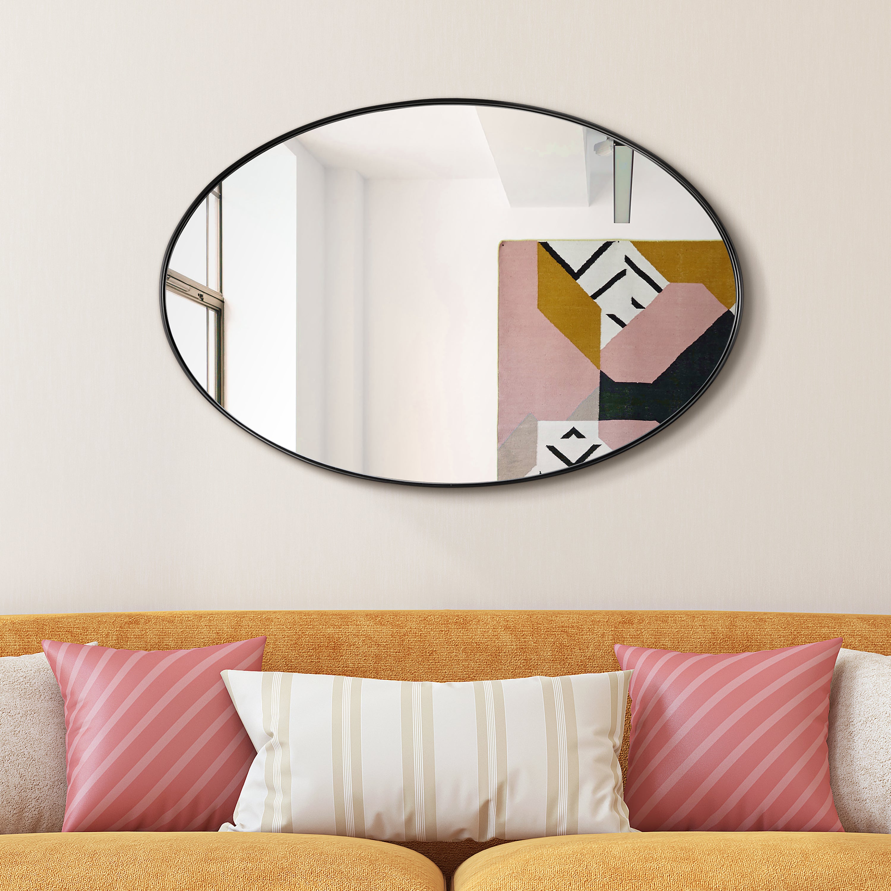 Ultra Brushed Black Stainless Steel Oval  Wall Mirror