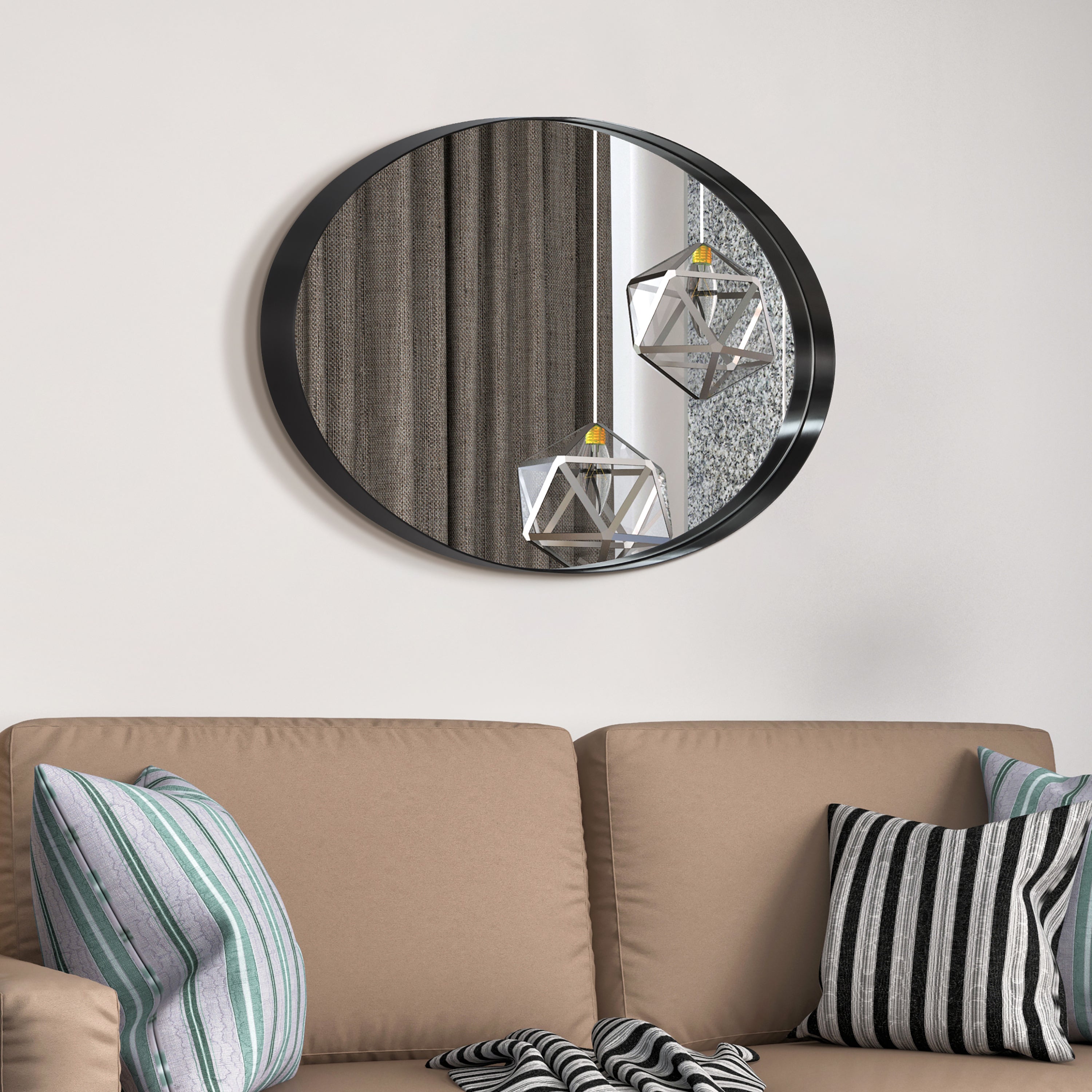 Ultra Brushed Black Stainless Steel Oval  Wall Mirror