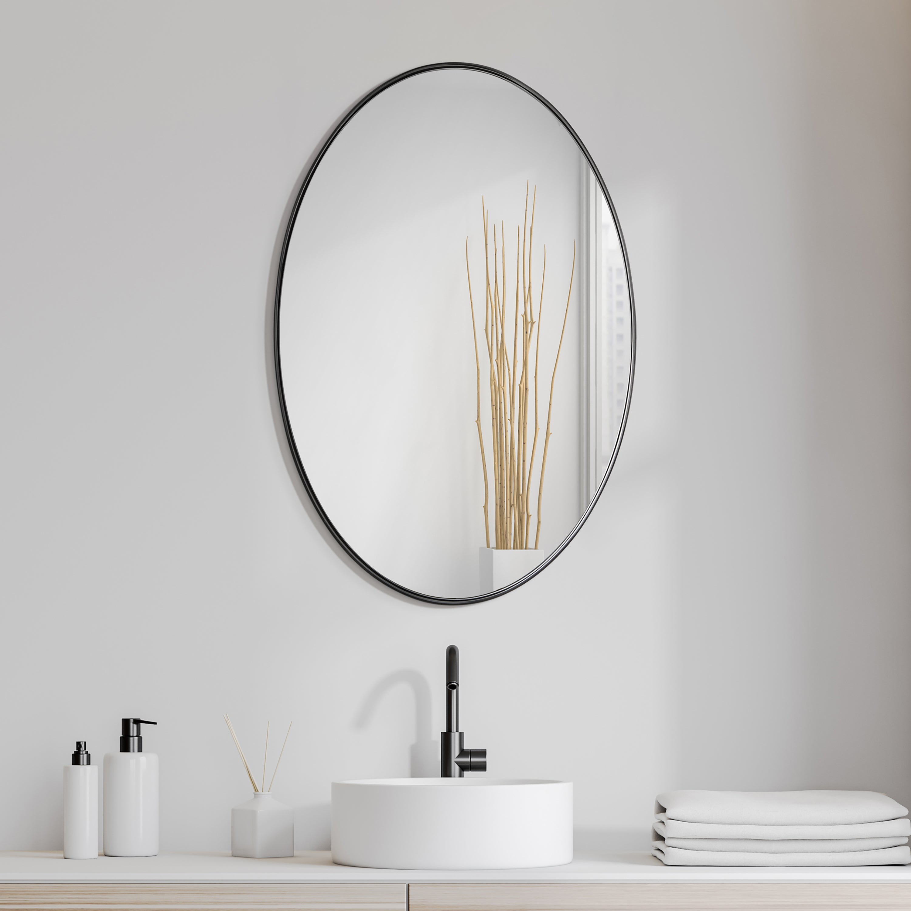 Ultra Brushed Black Stainless Steel Oval  Wall Mirror