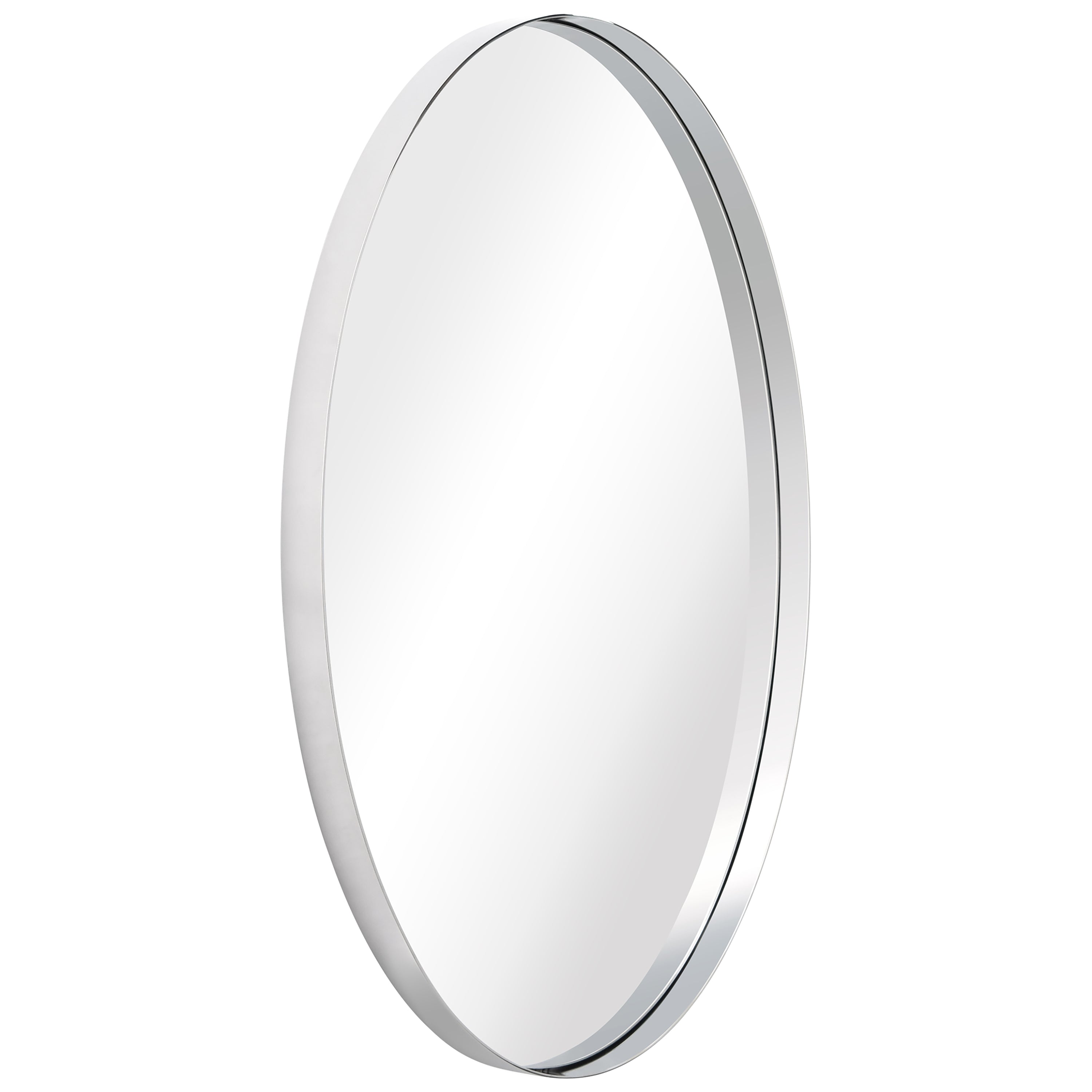 Ultra Polished Silver Stainless Steel Oval Wall Mirror