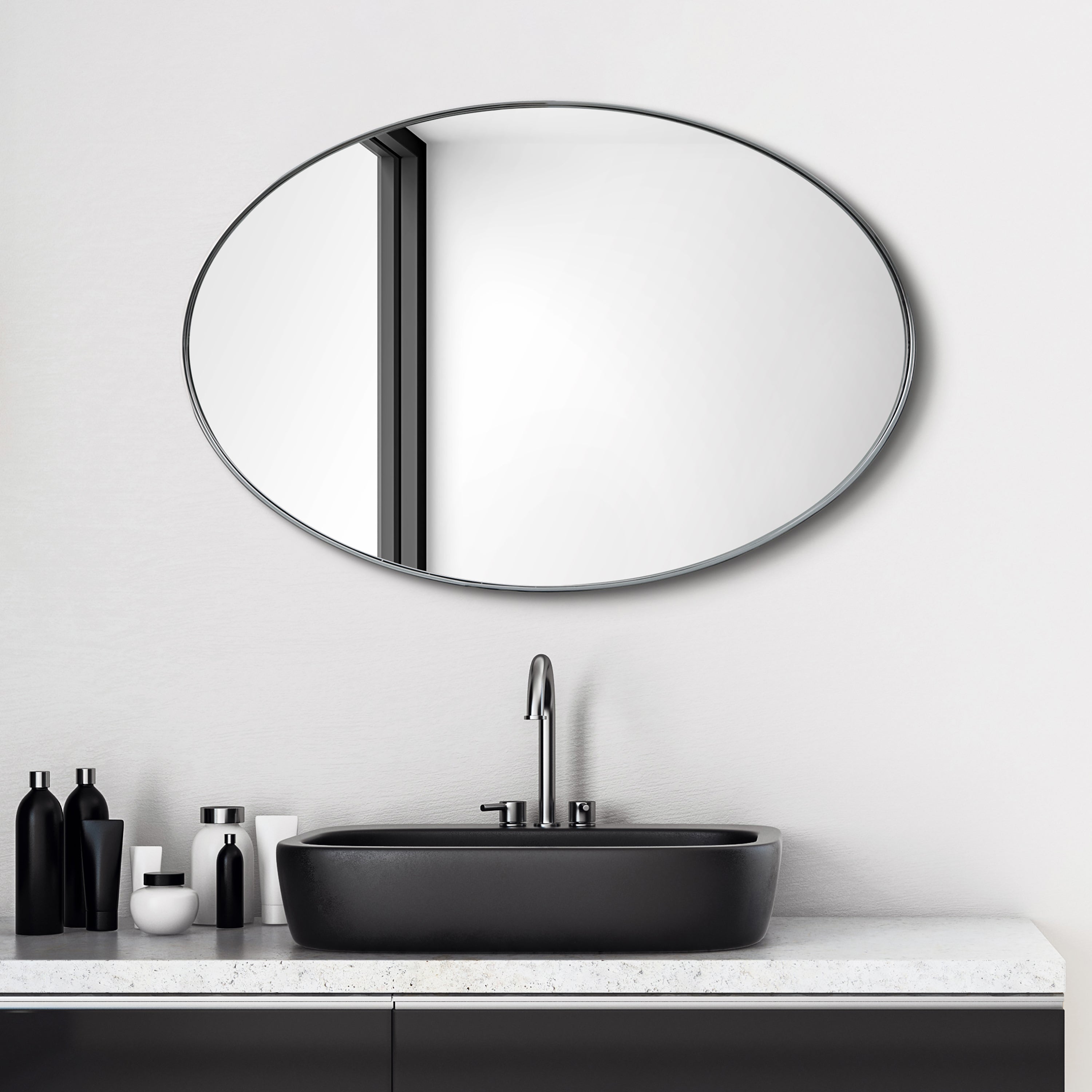 Ultra Polished Silver Stainless Steel Oval Wall Mirror