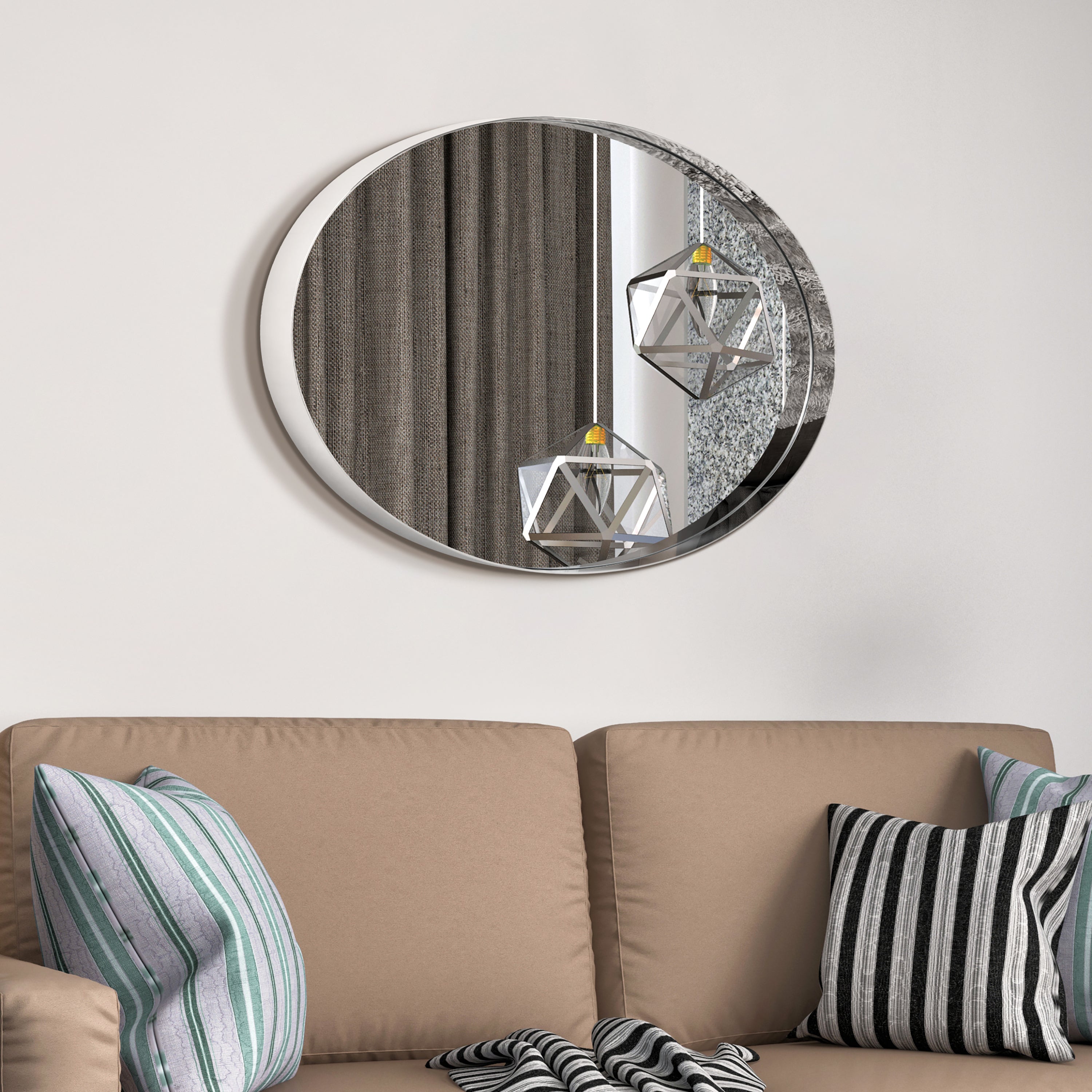 Ultra Polished Silver Stainless Steel Oval Wall Mirror