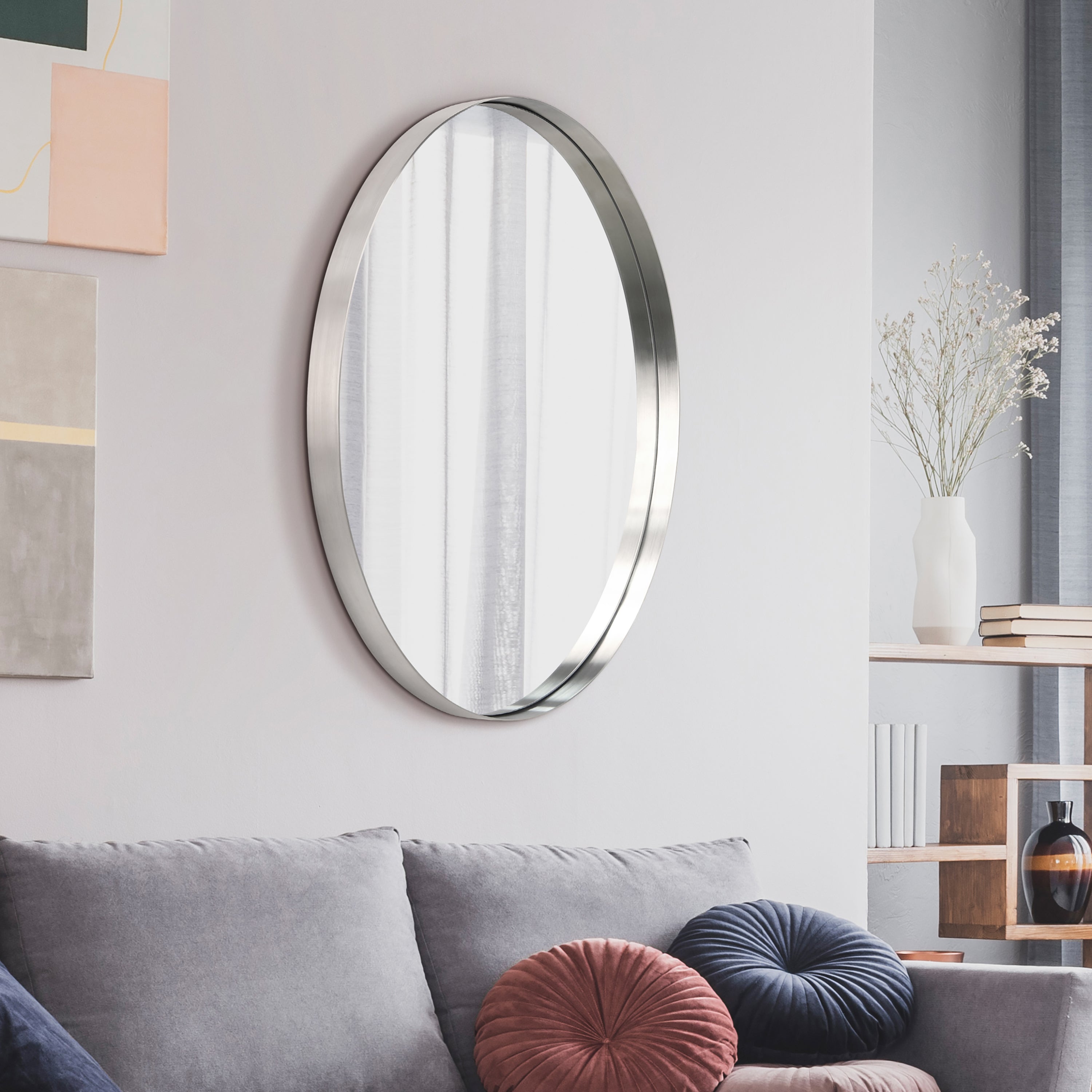 Ultra Brushed Silver Stainless Steel Oval Wall Mirror