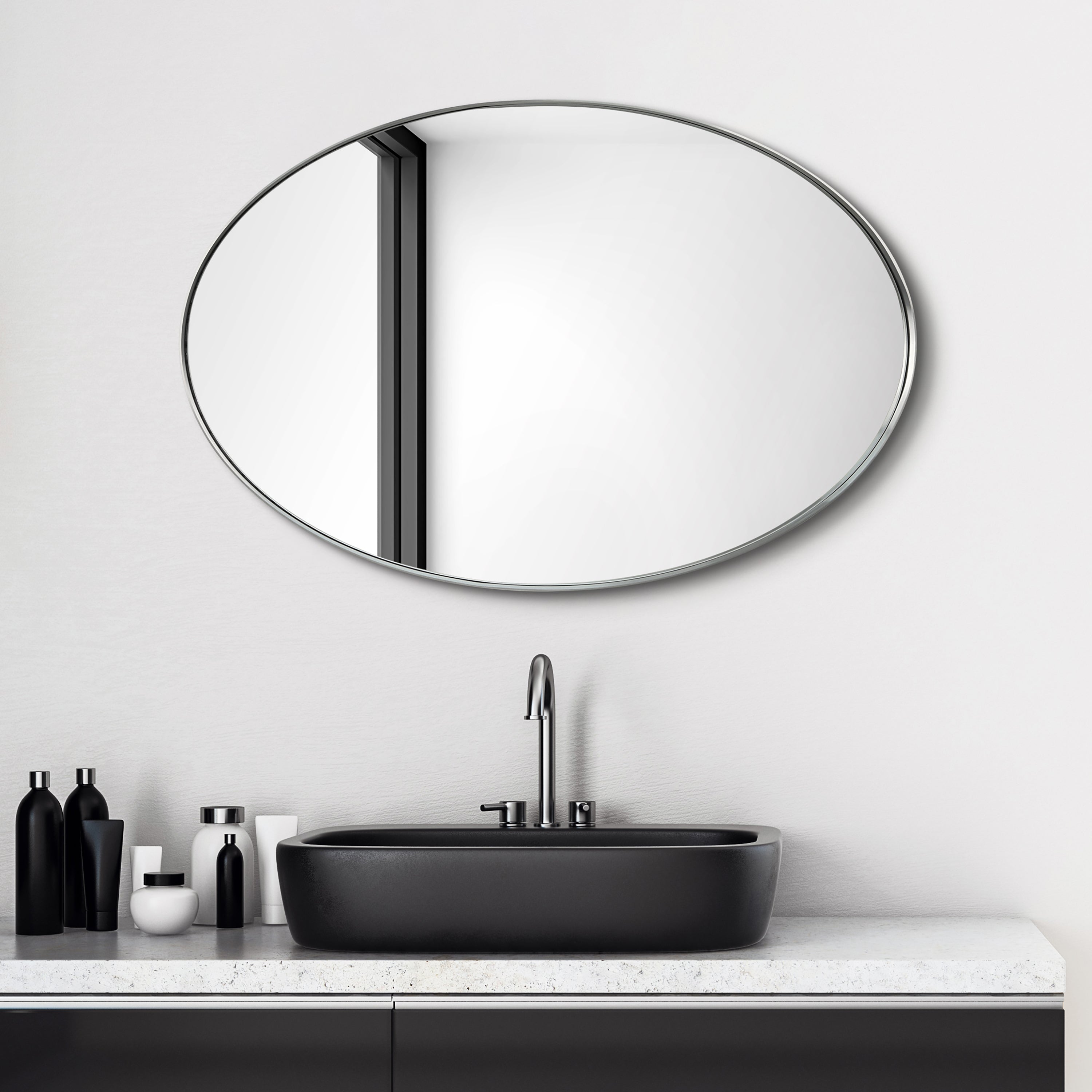 Ultra Brushed Silver Stainless Steel Oval Wall Mirror