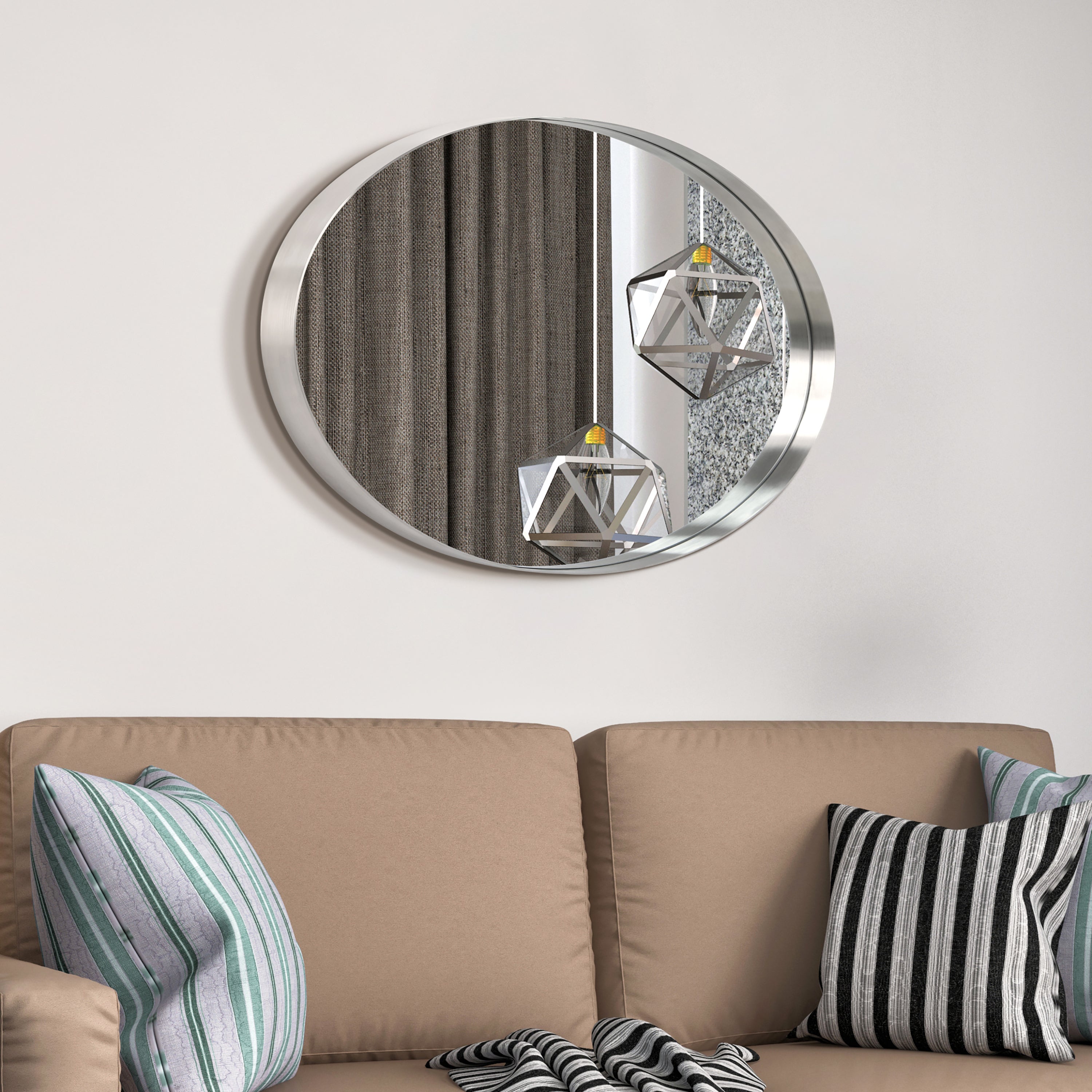 Ultra Brushed Silver Stainless Steel Oval Wall Mirror