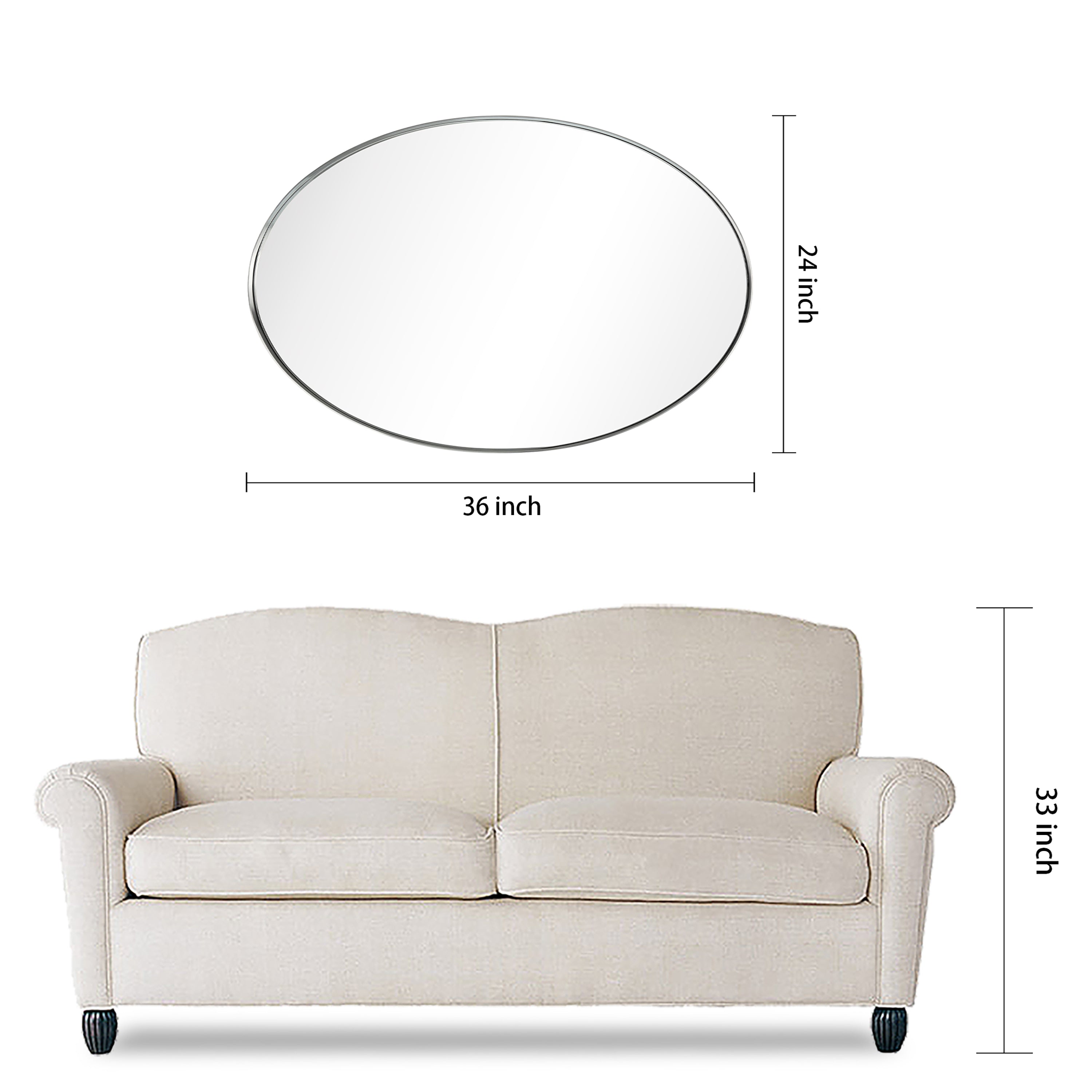 Ultra Brushed Silver Stainless Steel Oval Wall Mirror